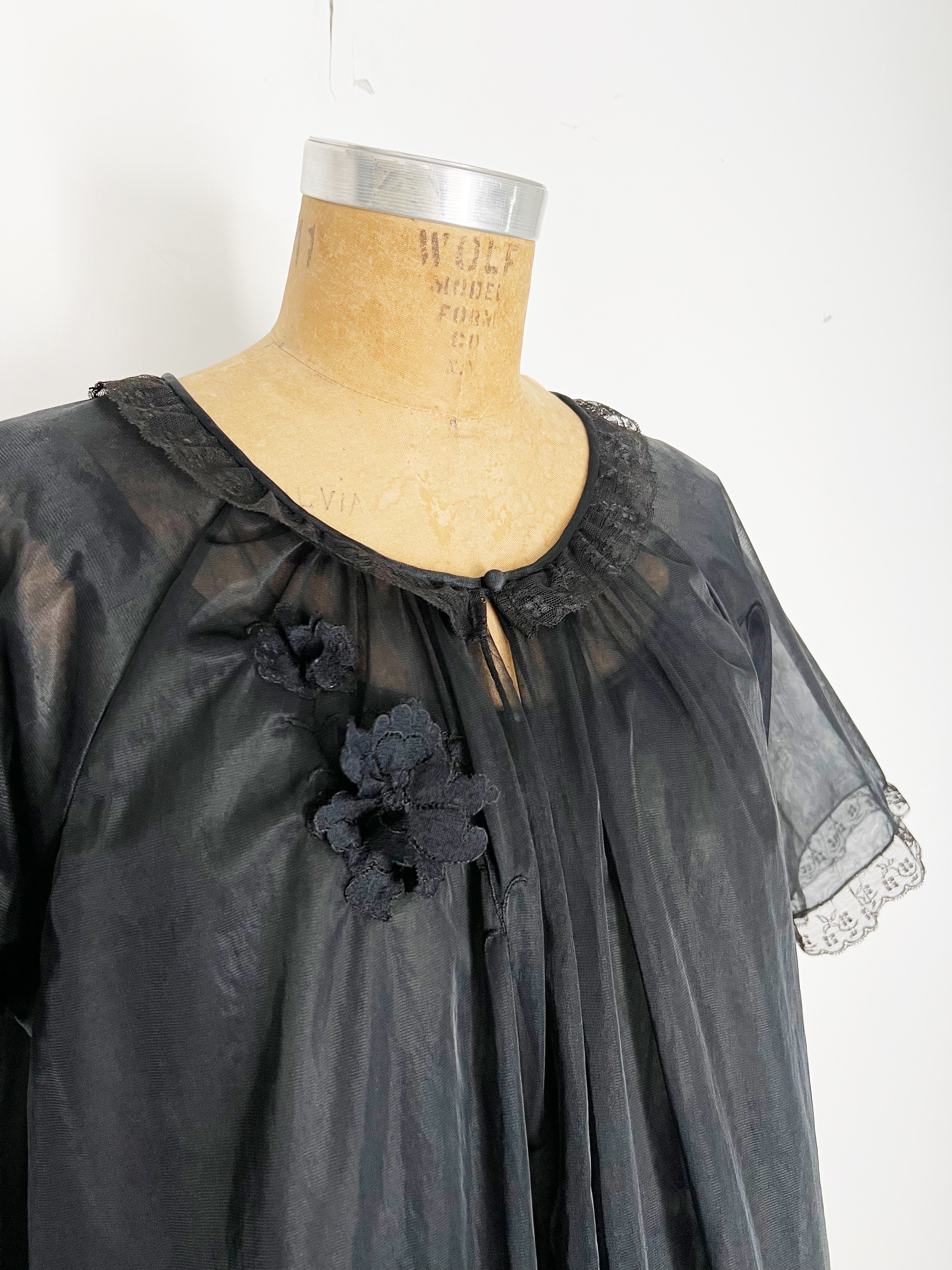 60s Black Nylon Chiffon Peignoir And Nightgown Set by Vanity Fair - Image 6