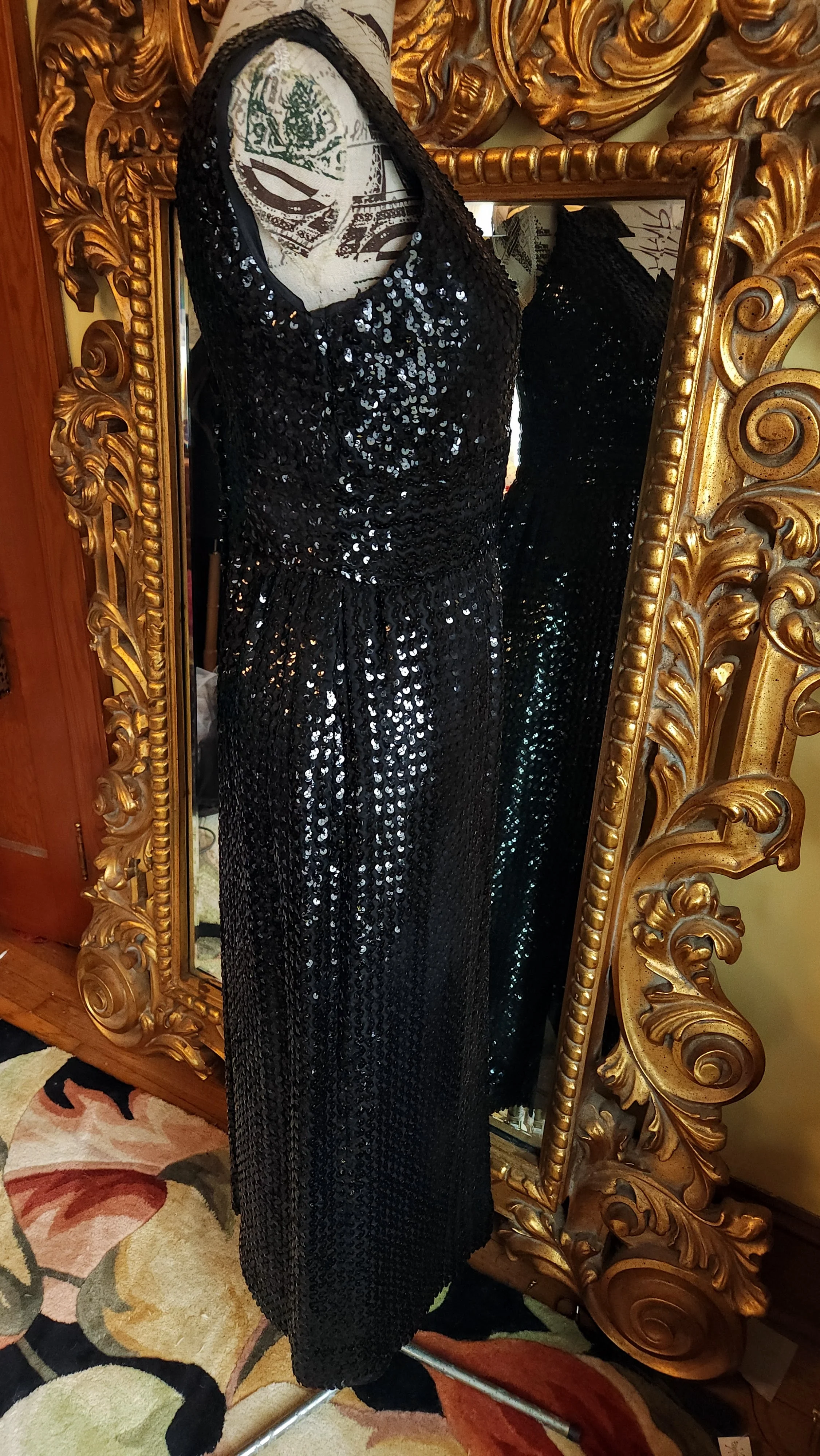 60s Black Sequin Gown - Image 4