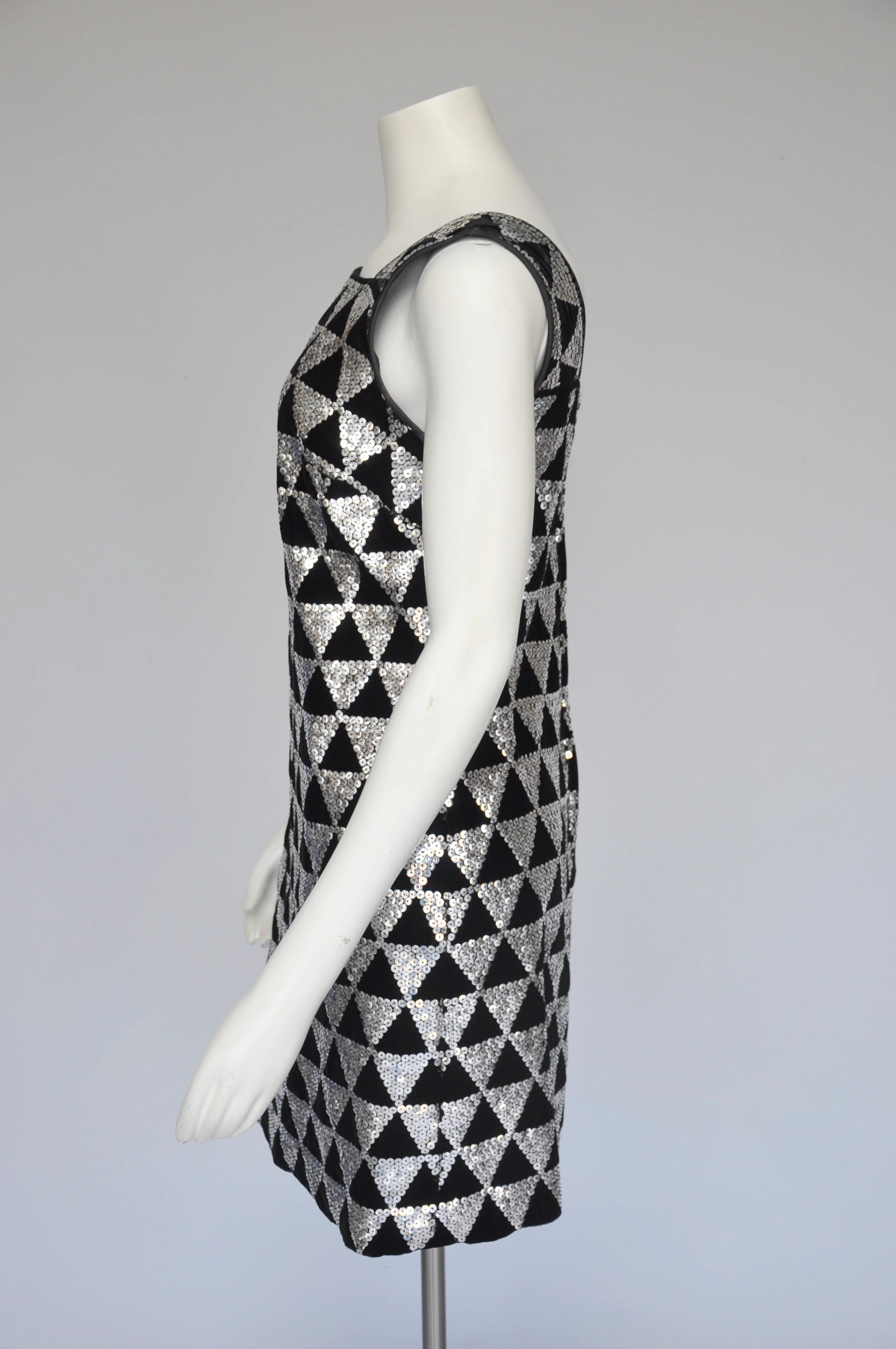 60s Black Velvet And Silver Sequin Mod Dress - Image 5