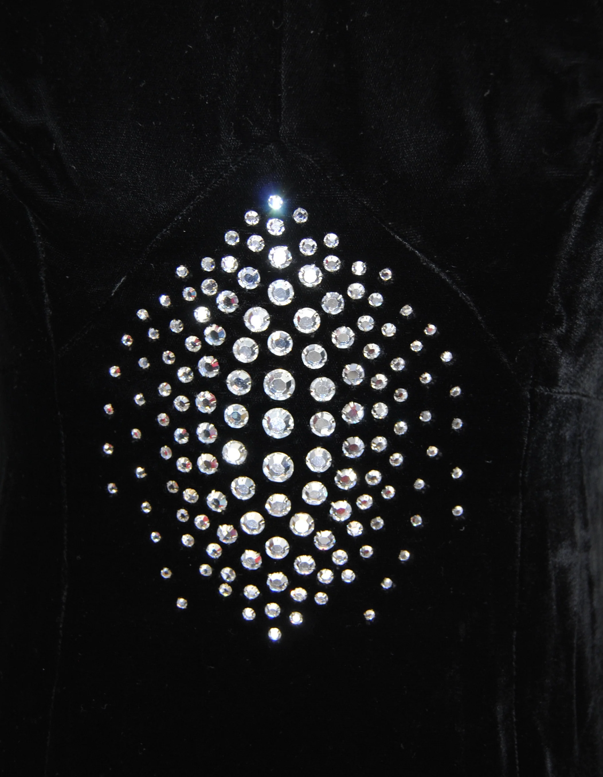 60s Black Velvet Gown With Rhinestone Detailing - Image 9