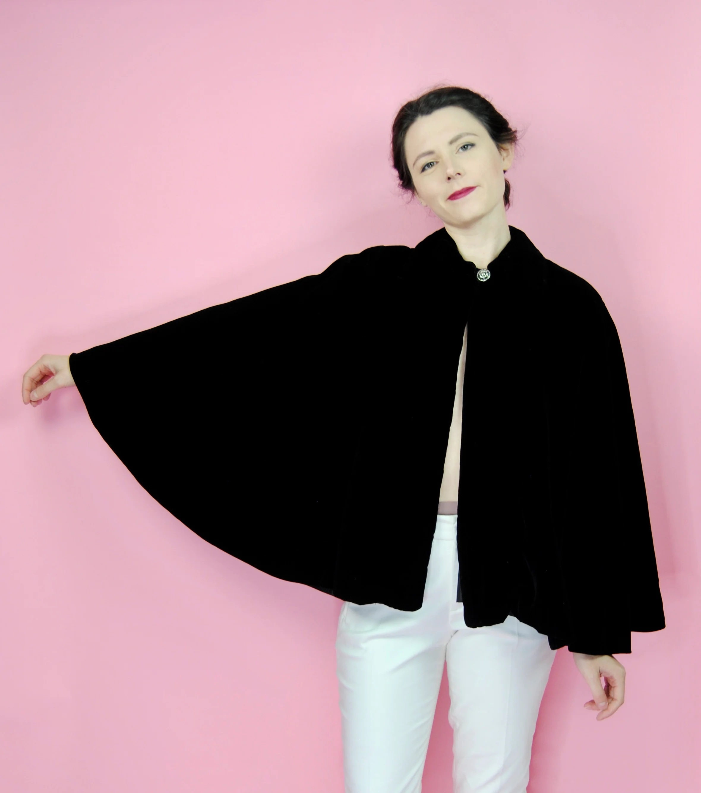 60s Black Velvet Opera Cape - Open Size - Image 3