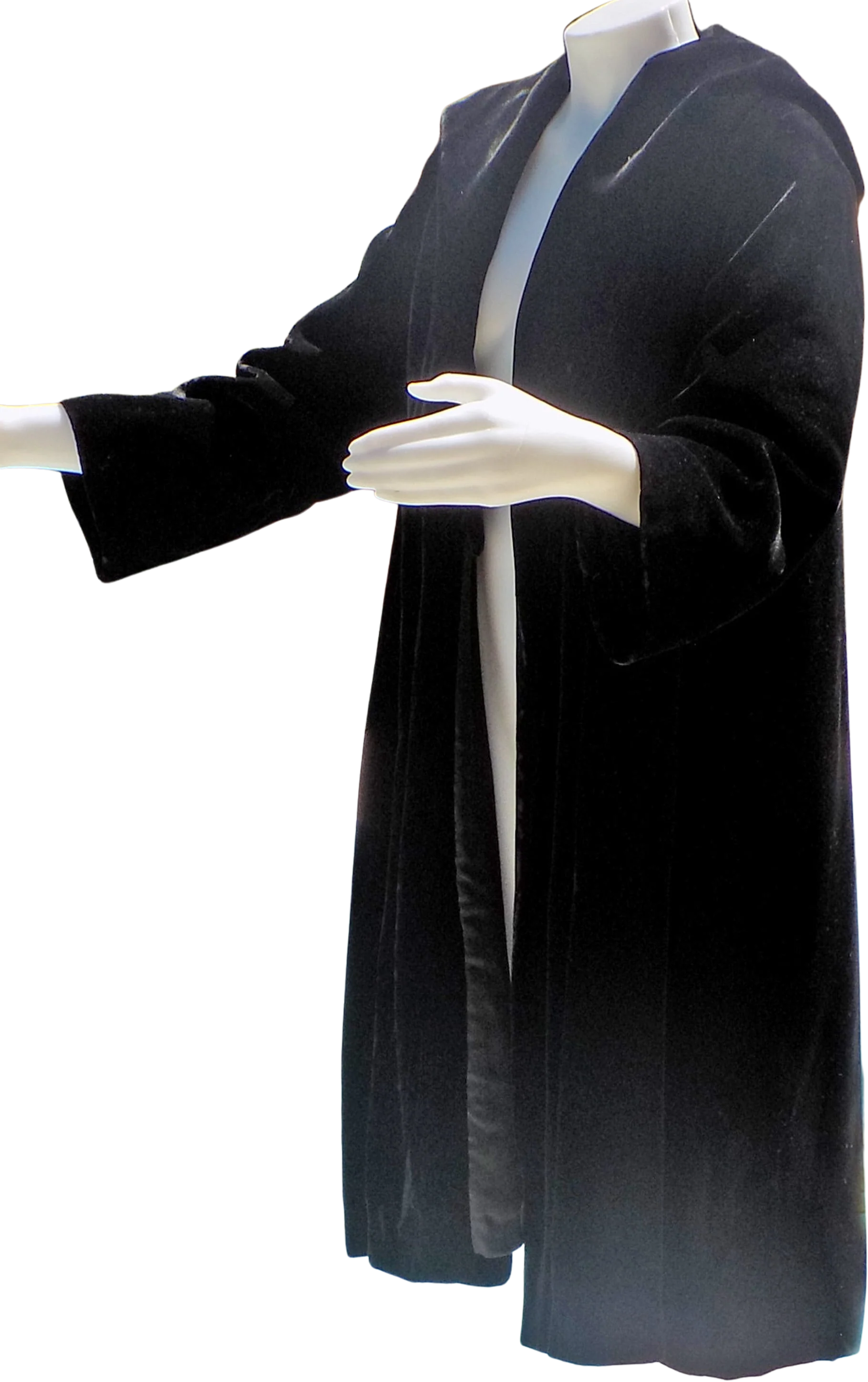 60s Black Velvet Opera Coat with Hood and Pockets Fully Lined In Black Satin No Closures Other Than An Interior Loop
