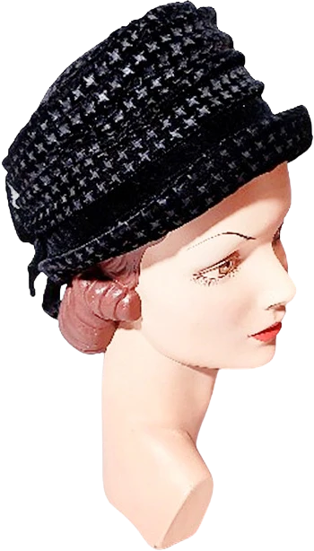 60s Black Velvet Pleated Cloche Style Hat With Designs By Mr Kurt - Image 3