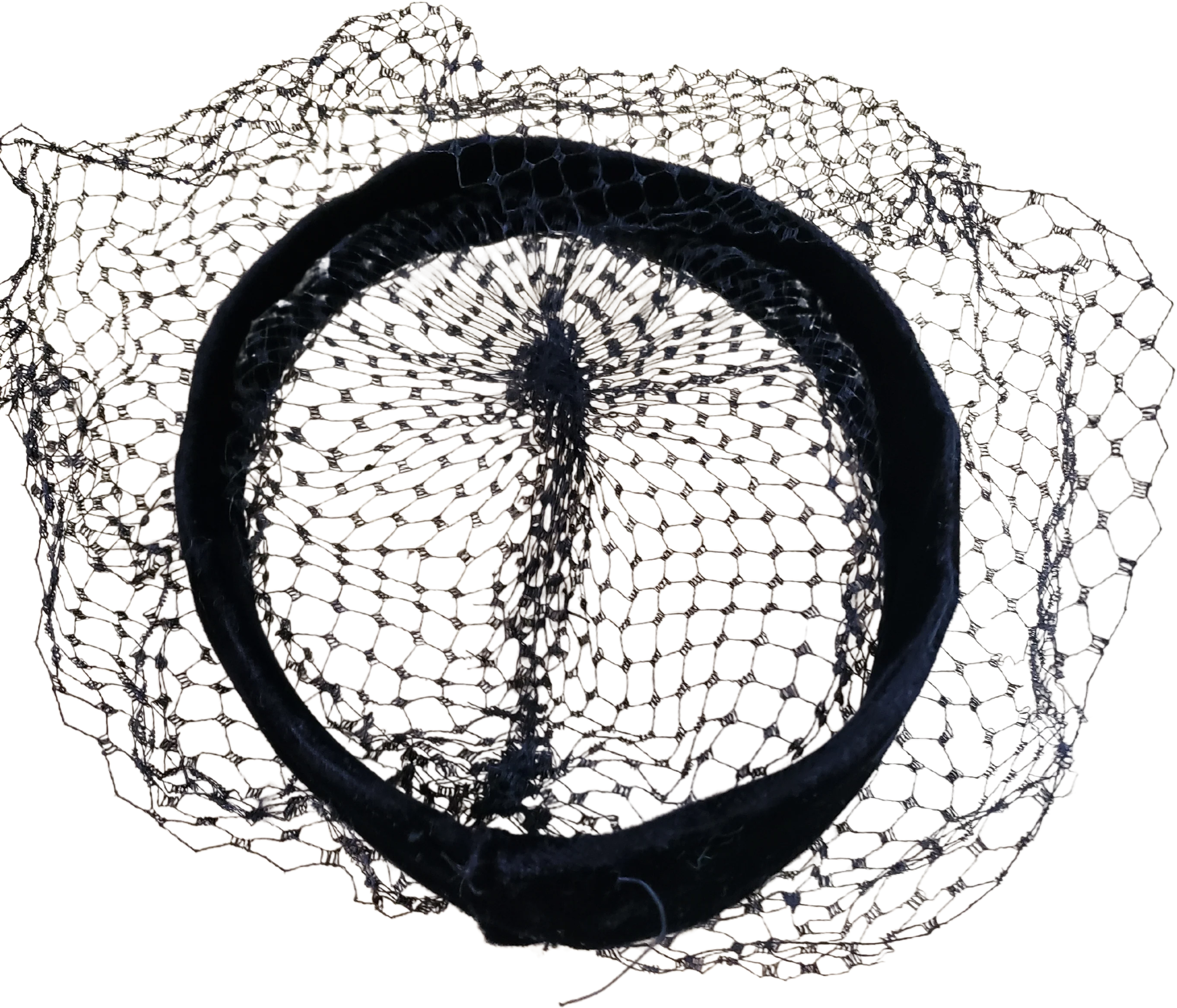 60s Black Velvet Veil Headpiece - Image 2