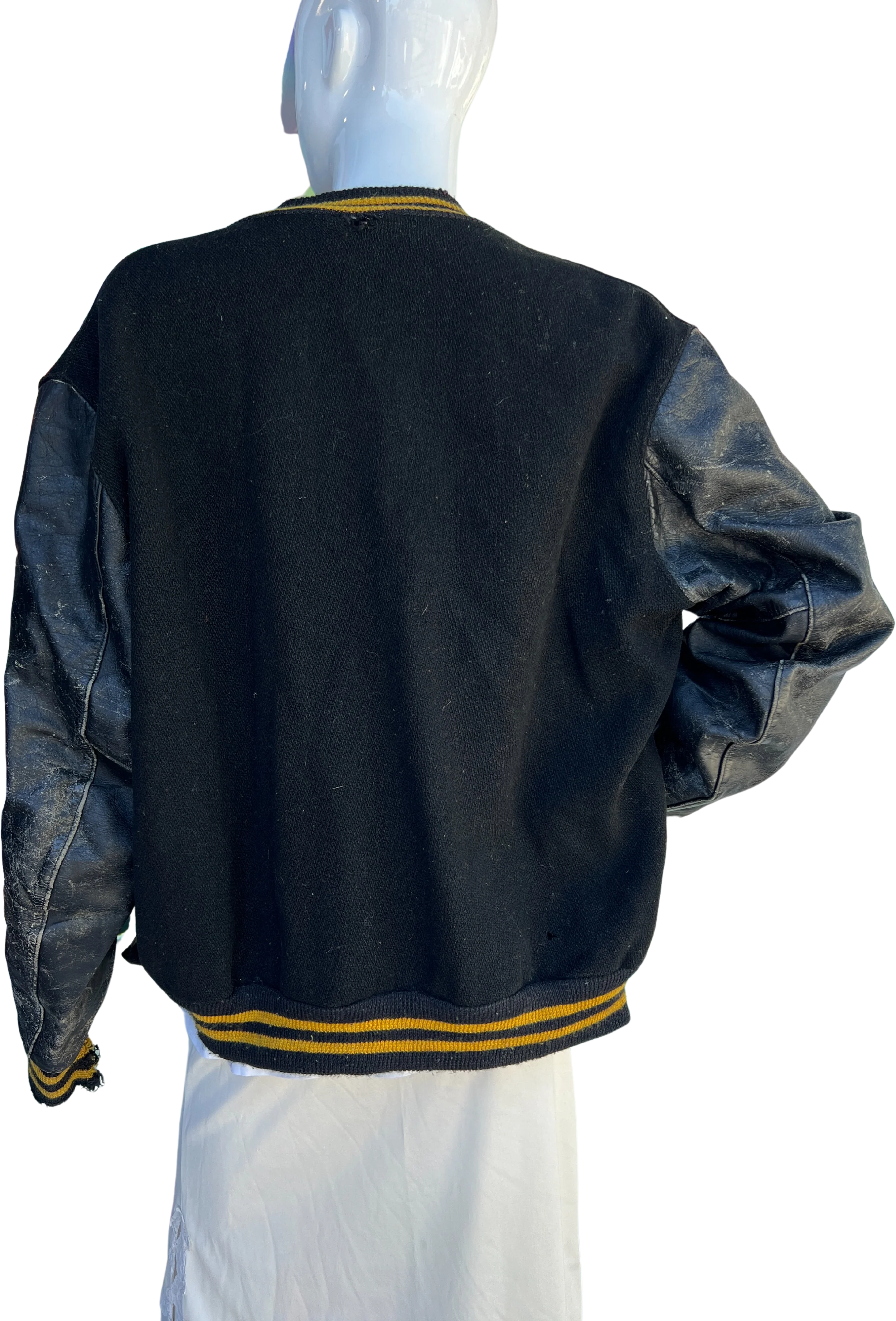 60s Black with Gold Striping Varsity Jacket - Image 2