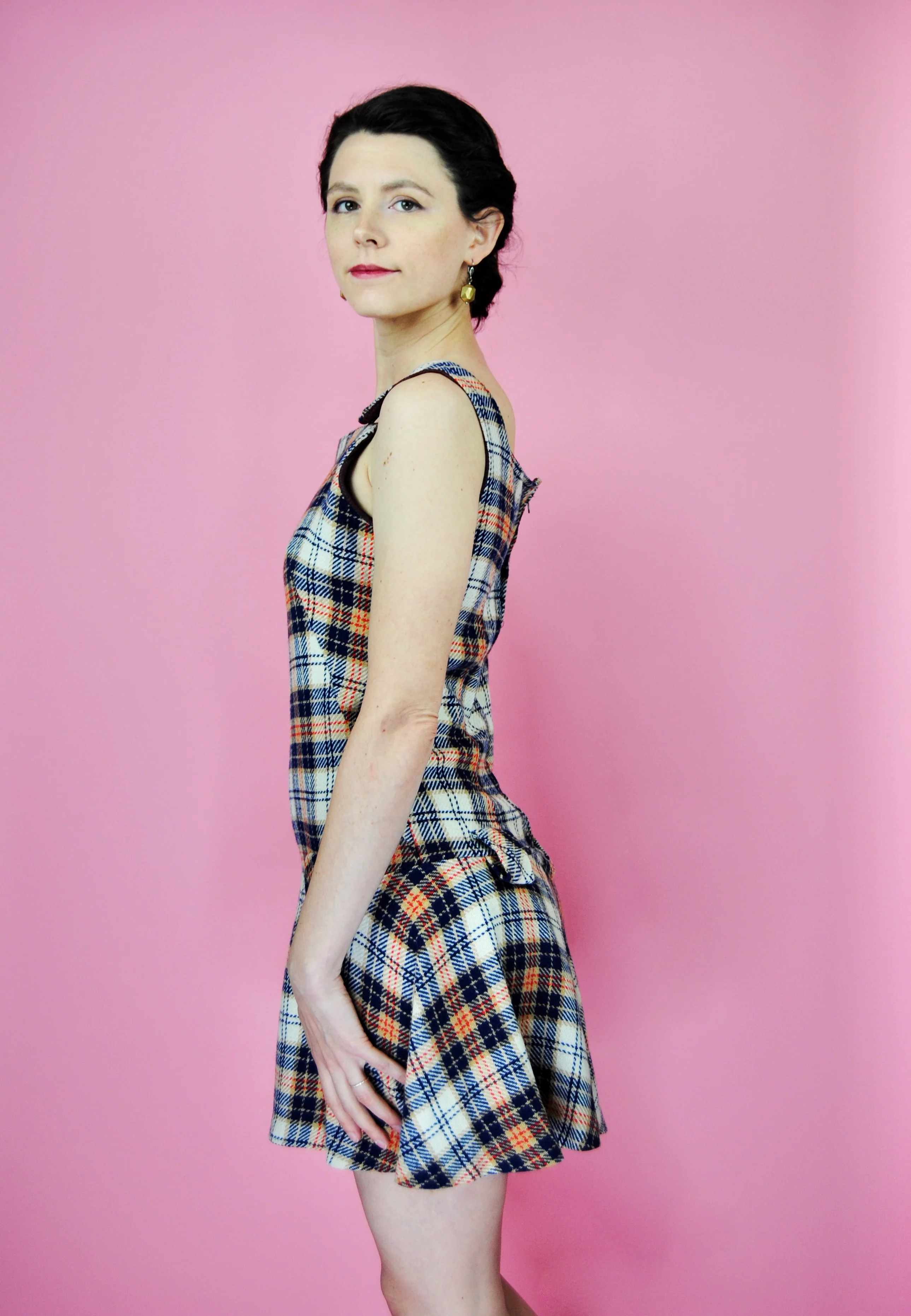 60s Blue And Sand Colored Mini Plaid Jumper - Image 7