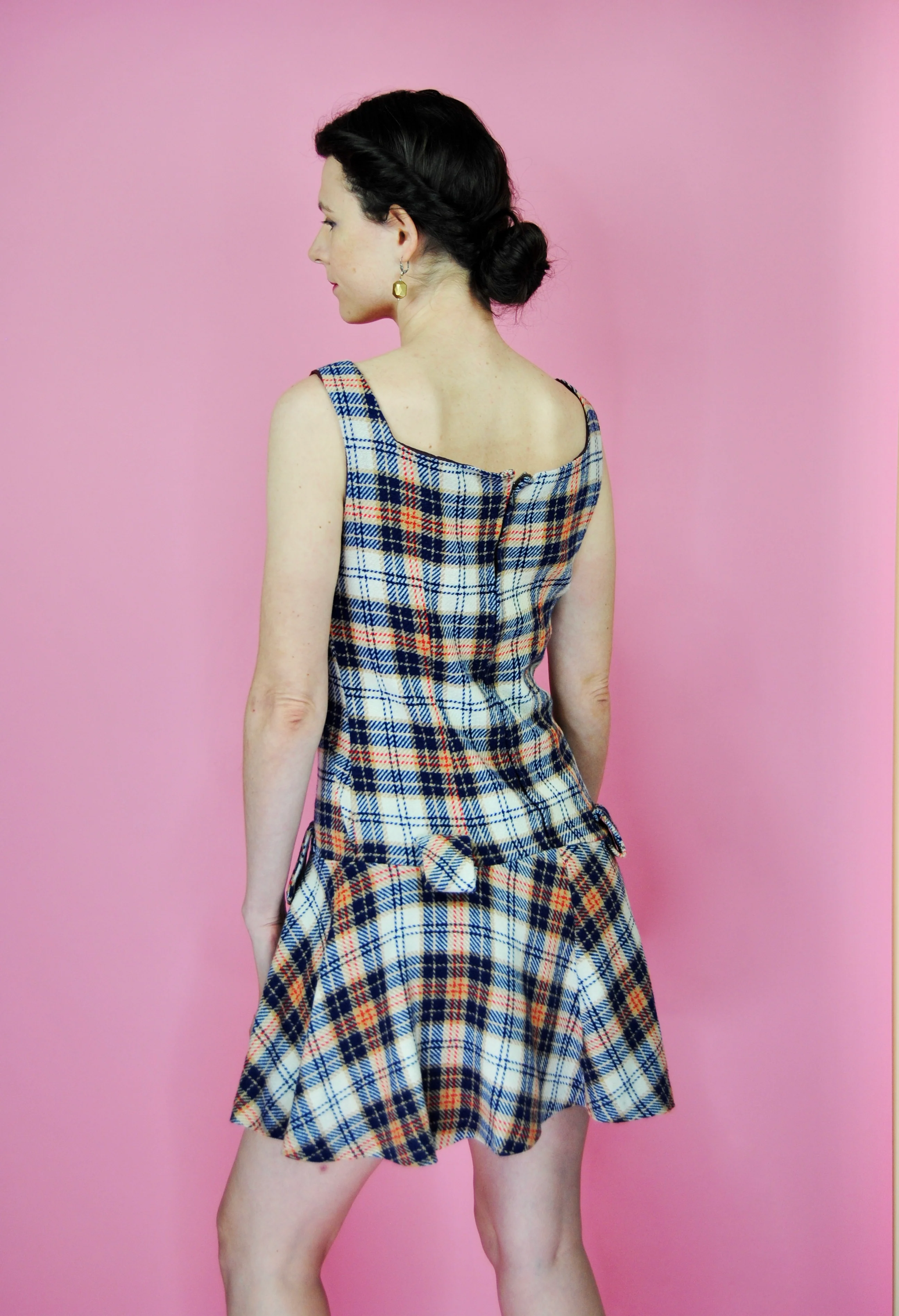 60s Blue And Sand Colored Mini Plaid Jumper - Image 8