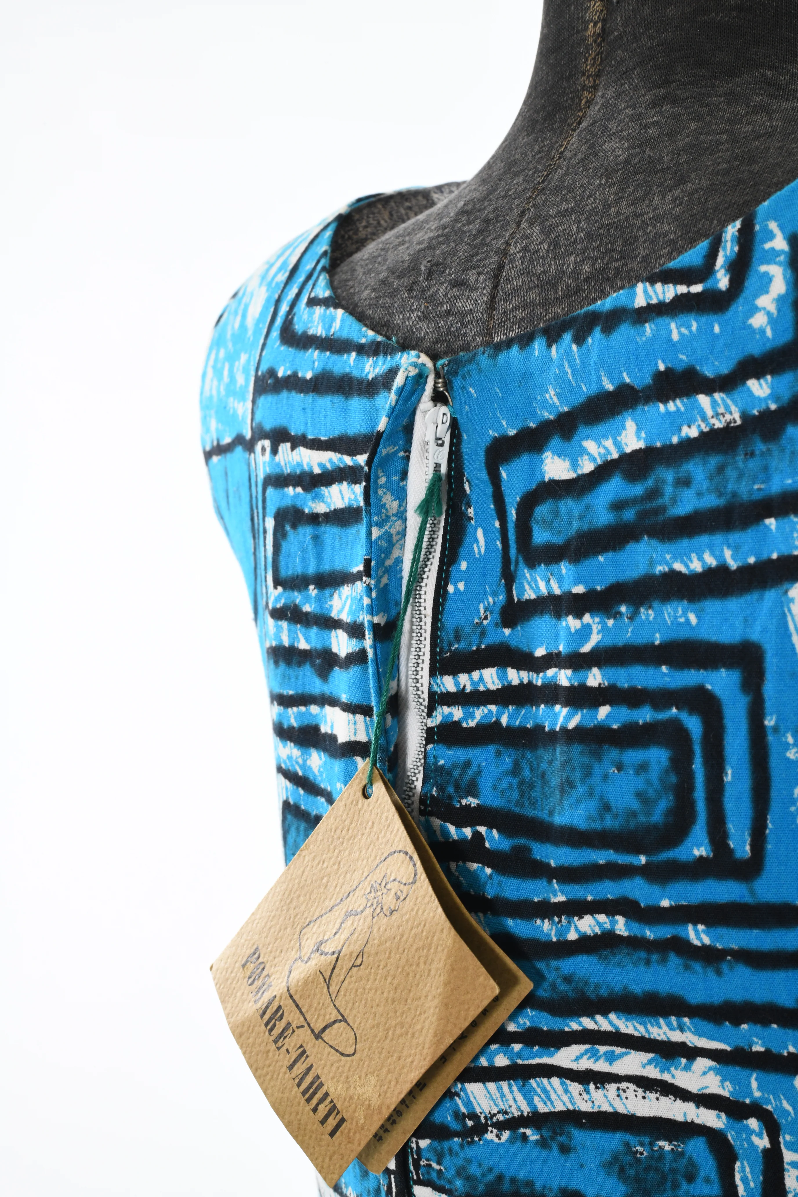 60s Blue Black Sleeveless Tahitian Tropical Dress by Pomare-Tahiti - Image 8