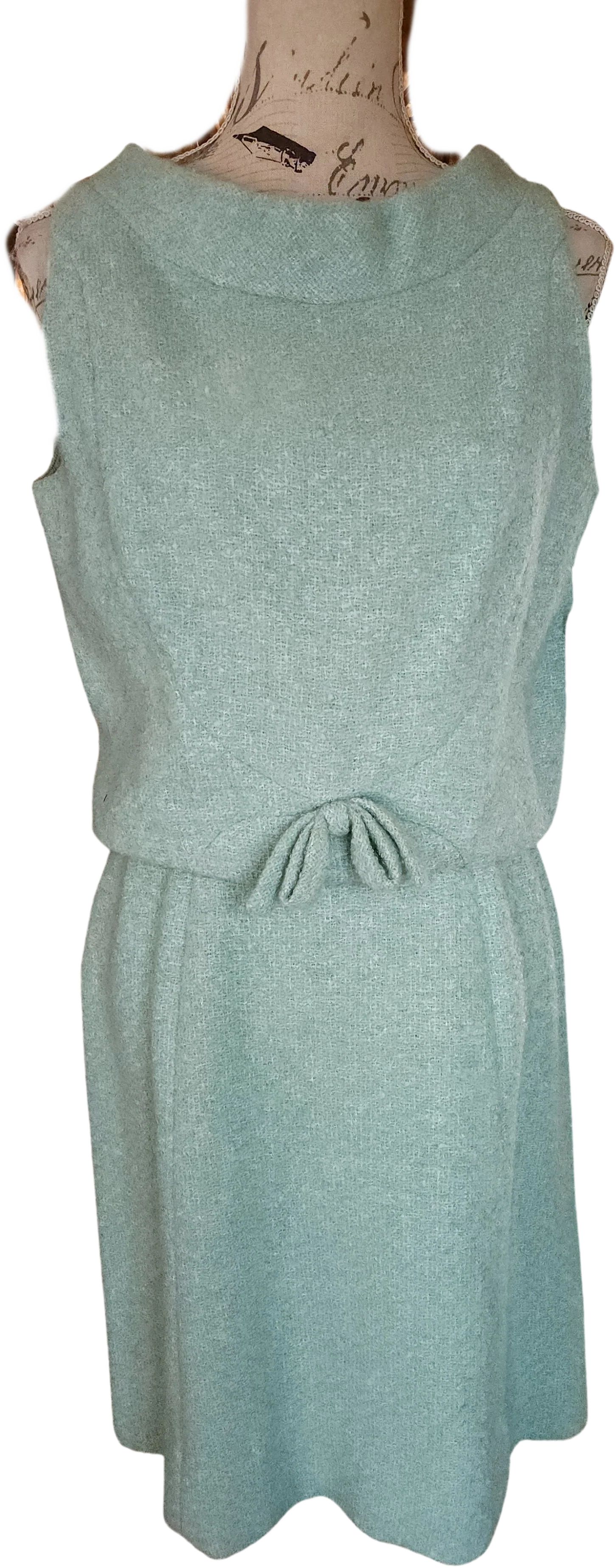 60s Blue Boucle Wool And Silk 2pc Dress Set By B. Altman Co Fifth Avenue