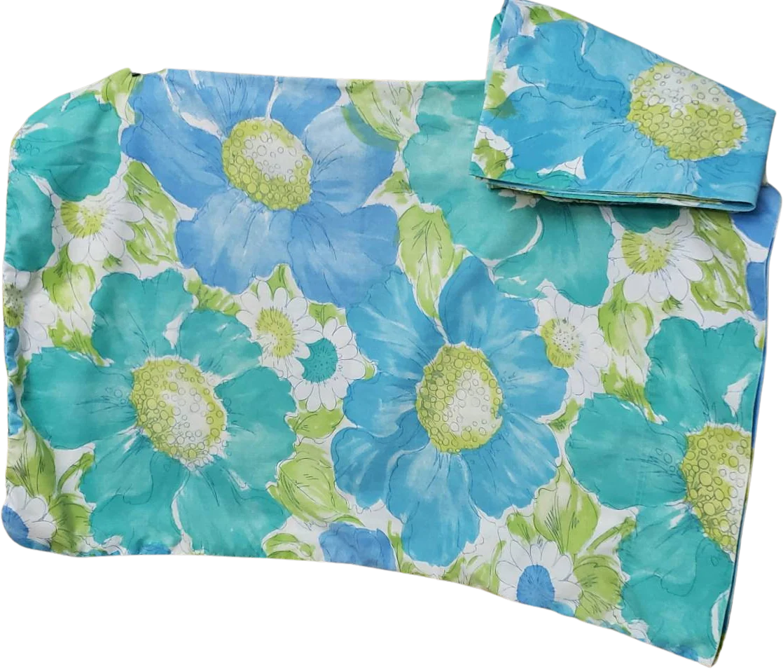 60s Blue Floral Perma-Prest Pillowcases Set of 2