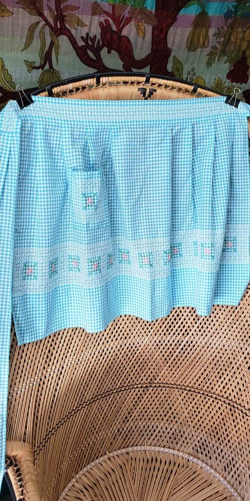 60s Blue Gingham Apron Vintage - Image 6