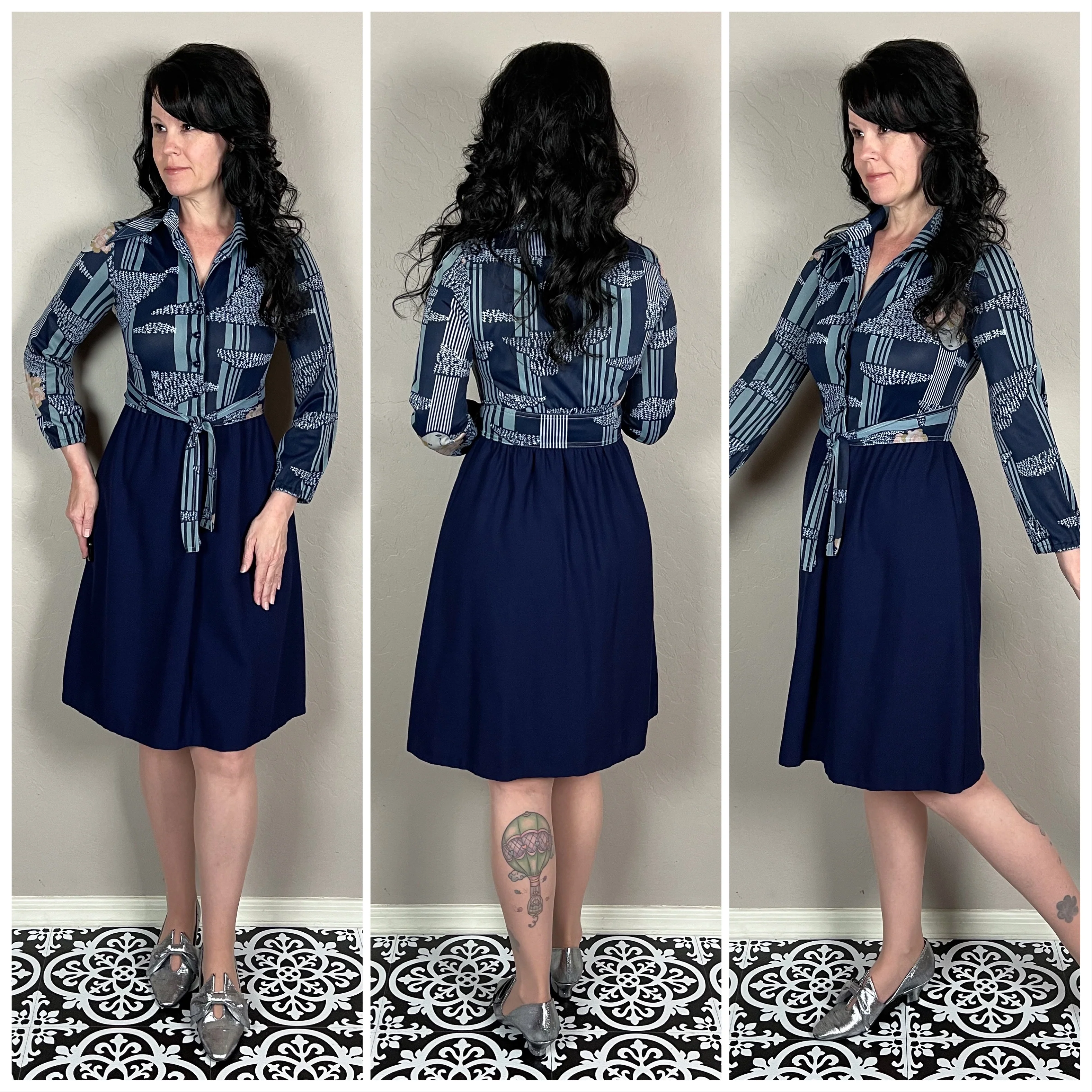 60s Blue Lady Print Shirtwaist Mini Dress By Jerell of Texas - Image 3