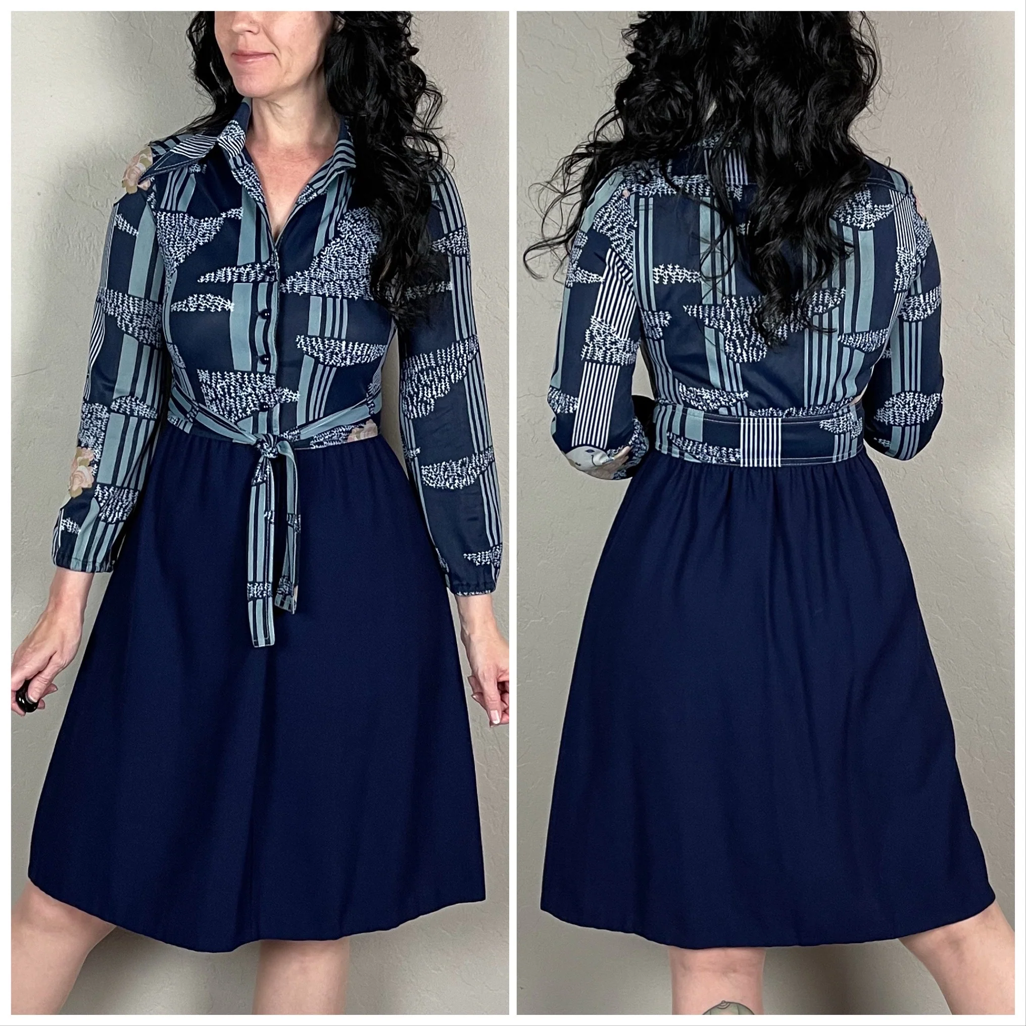 60s Blue Lady Print Shirtwaist Mini Dress By Jerell of Texas - Image 5