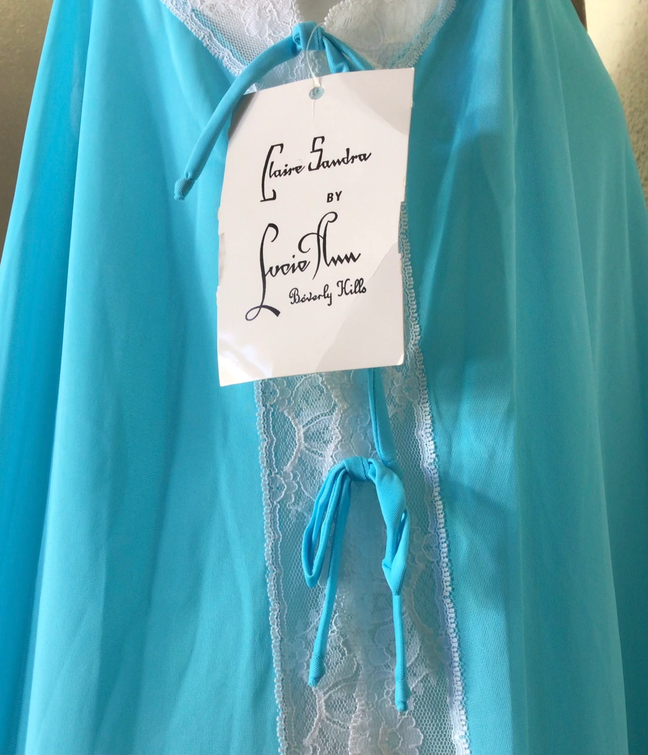 60s Blue Nightgown With White Floral Lace Accents By Claire Sandra by Lucie Ann Beverly Hills - Image 3