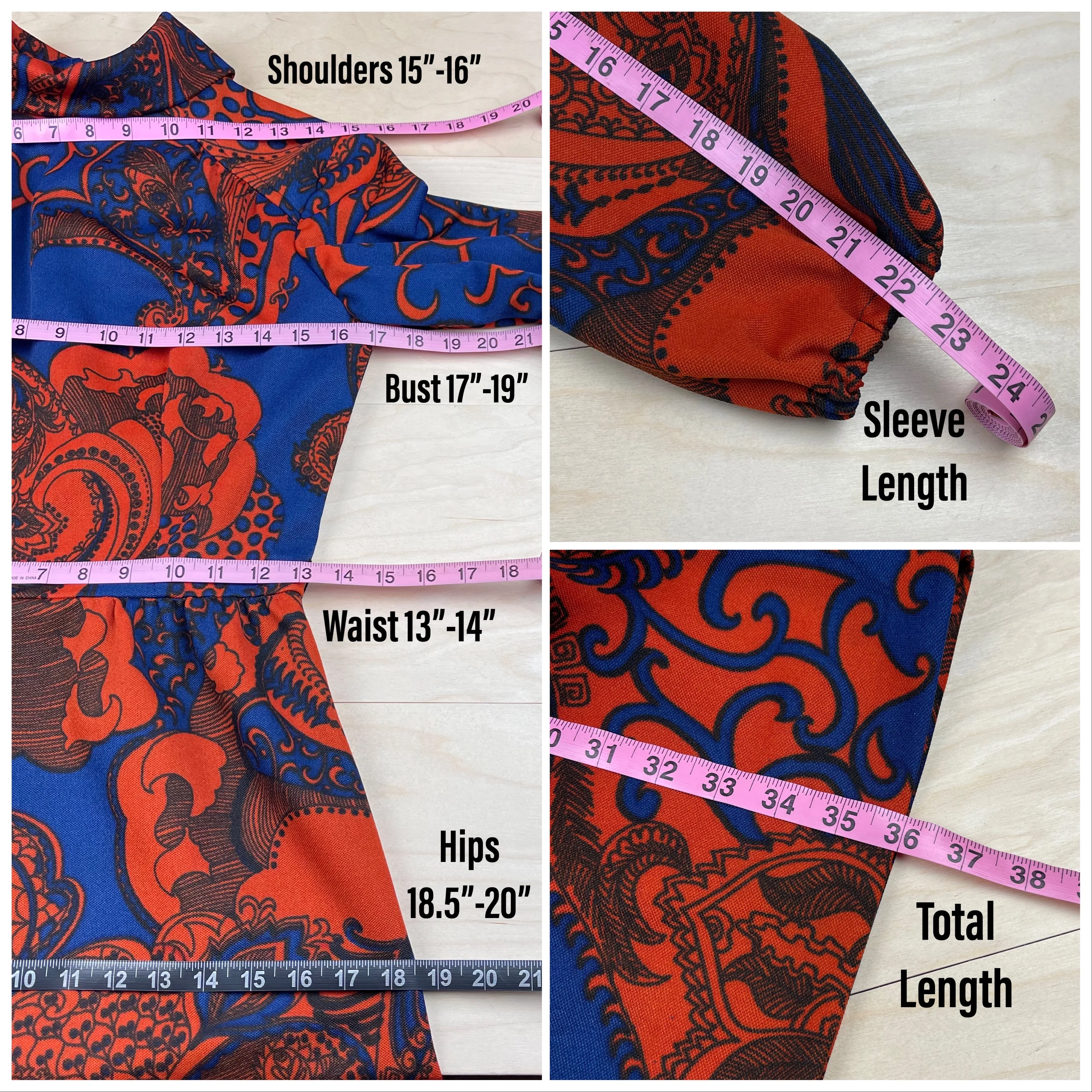 60s Blue Paisley Print Puffy Sleeve Mini Dress By Sherbet Originals - Image 7