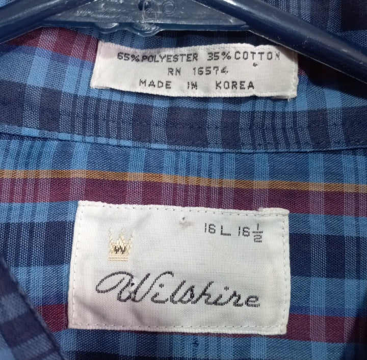 60s Blue Plaid Polyester Cotton Button Up Shirt By Wilshire - Image 4