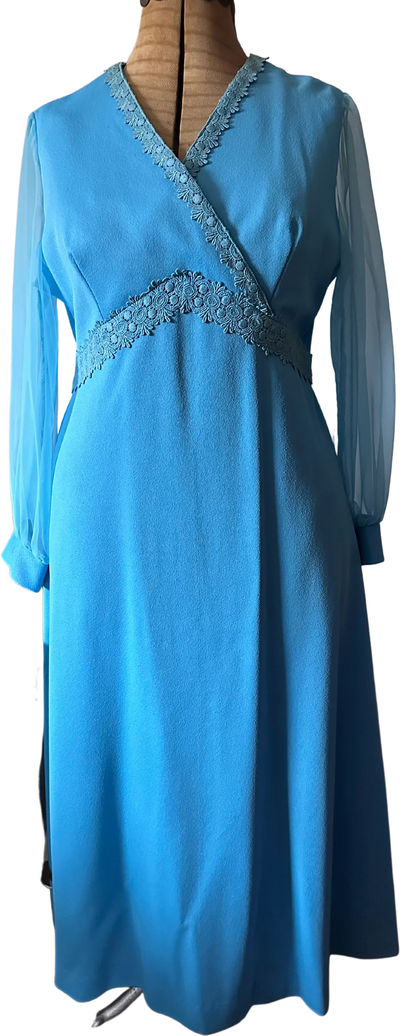 60s Blue Polyester Maxi Dress