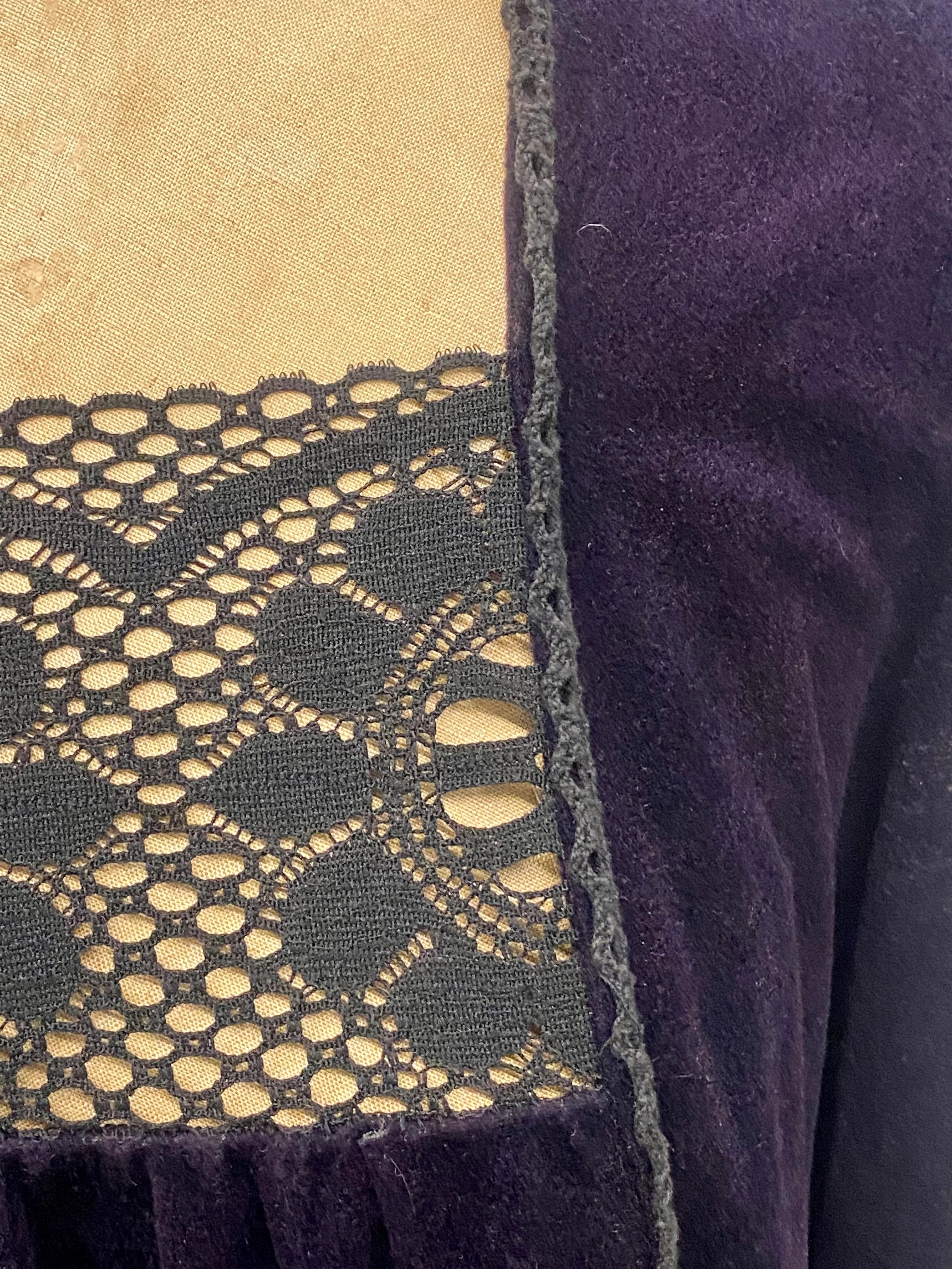 60s Boho Purple Velvet With Lace Maxi Dress Caftan M By Gerry Dress by Wior Brothers California - Image 5