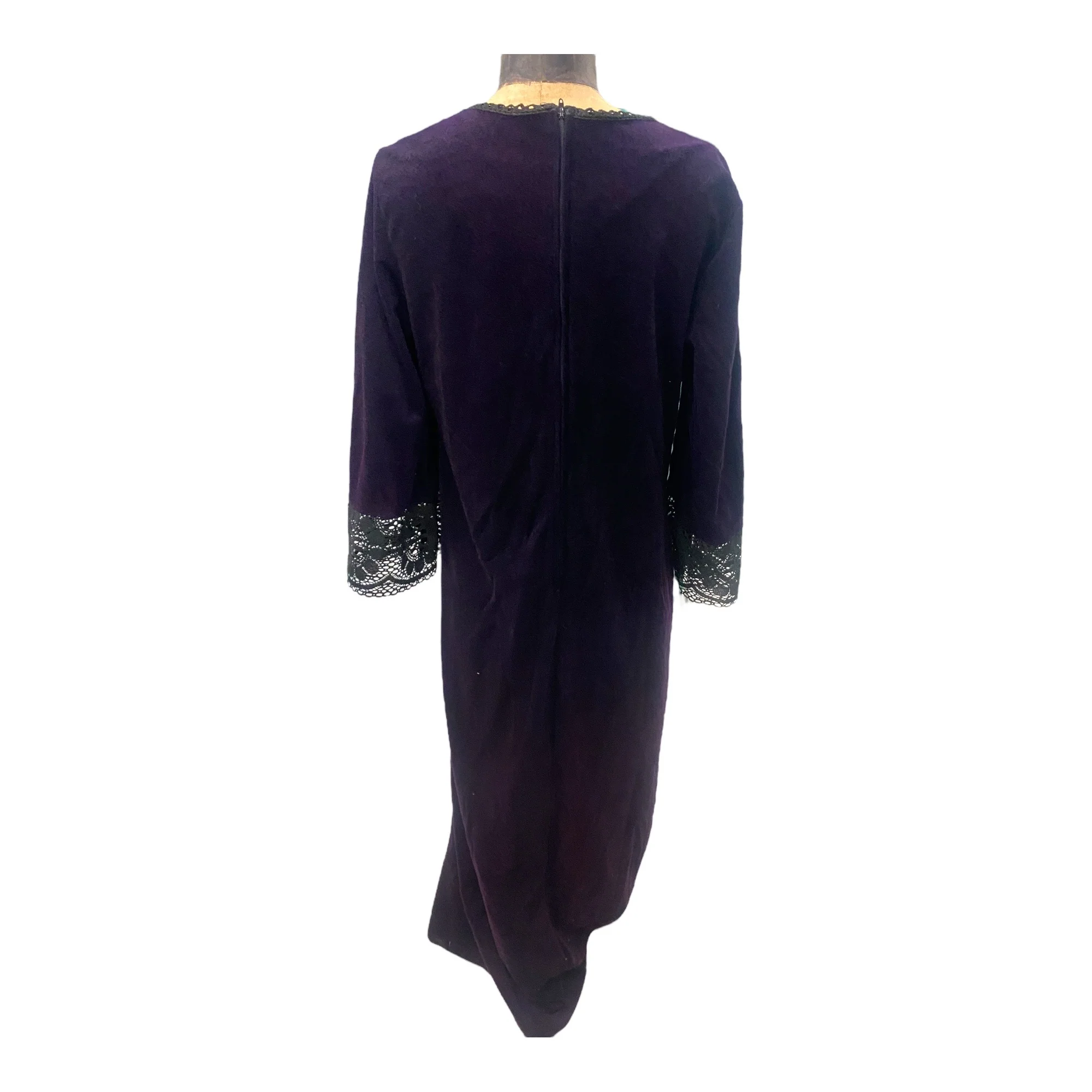 60s Boho Purple Velvet With Lace Maxi Dress Caftan M By Gerry Dress by Wior Brothers California - Image 7