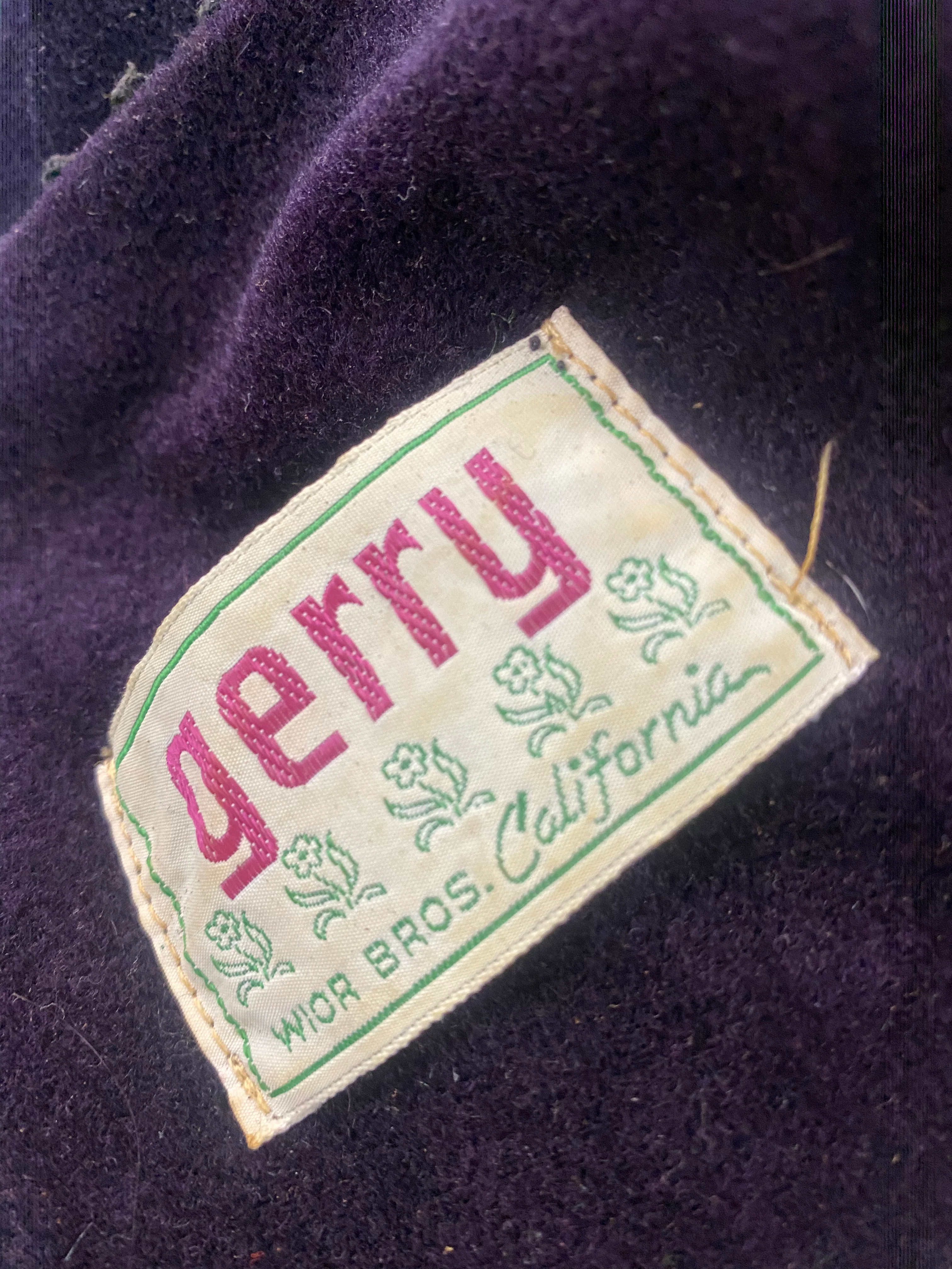 60s Boho Purple Velvet With Lace Maxi Dress Caftan M By Gerry Dress by Wior Brothers California - Image 9