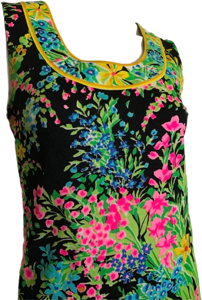 60s Bold Floral Print Silk Jersey 2 Pc Designer Dress By Mr. Dino - Image 2