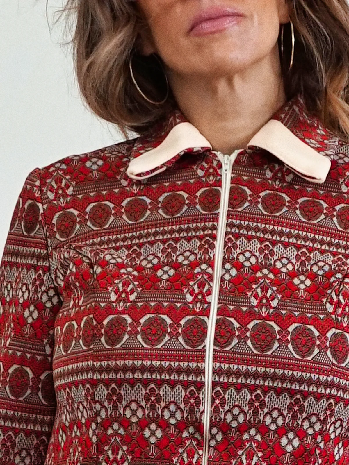 60s Brick Red Ikat Stripe Zip Front Sheath Dress - Image 5