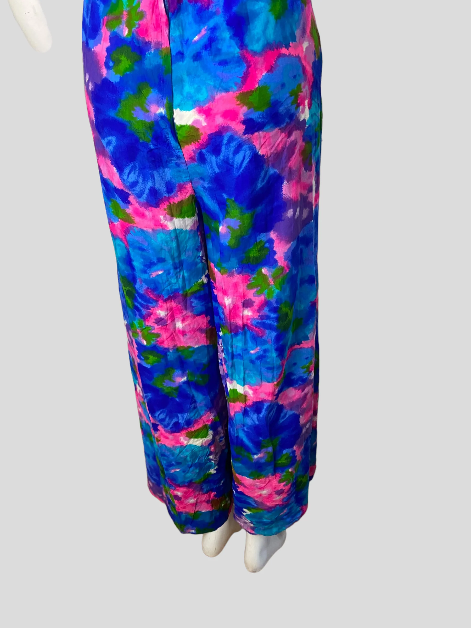 60s Bright Blue And Pink Floral Homemade Jumpsuit - Image 6