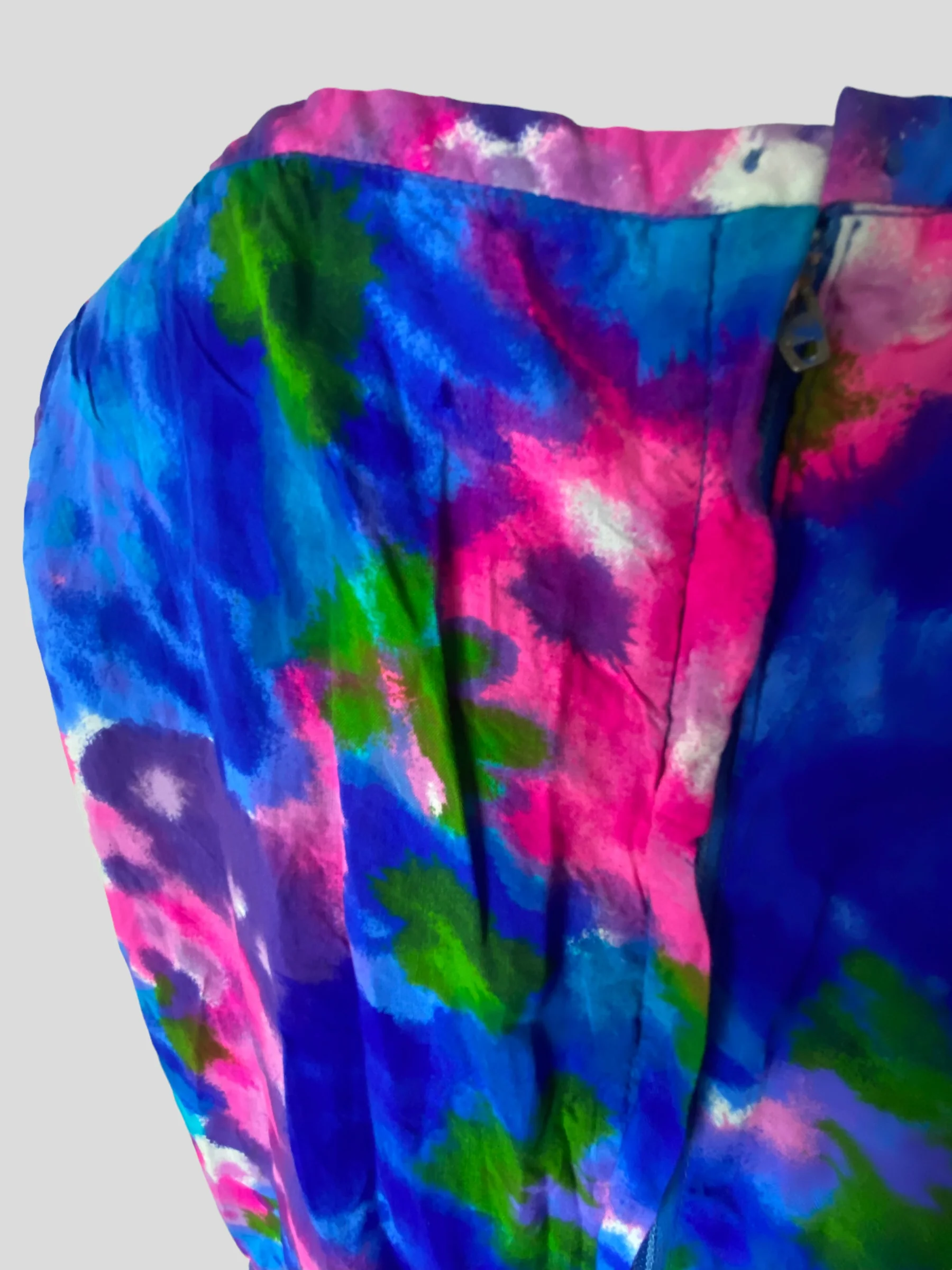 60s Bright Blue And Pink Floral Homemade Jumpsuit - Image 7