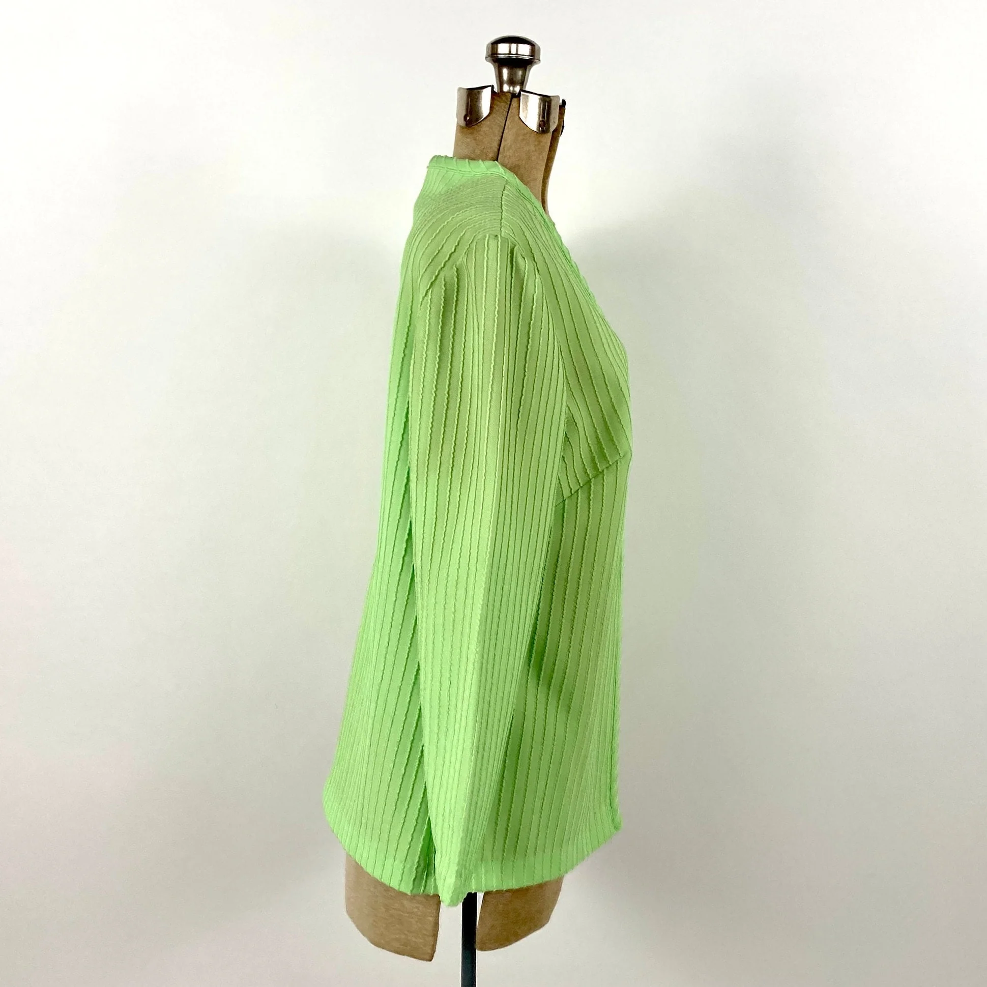 60s Bright Lime Green Cardigan Striped Boxy Sweater Bolero Cropped Vintage Dress Jacket - Image 2