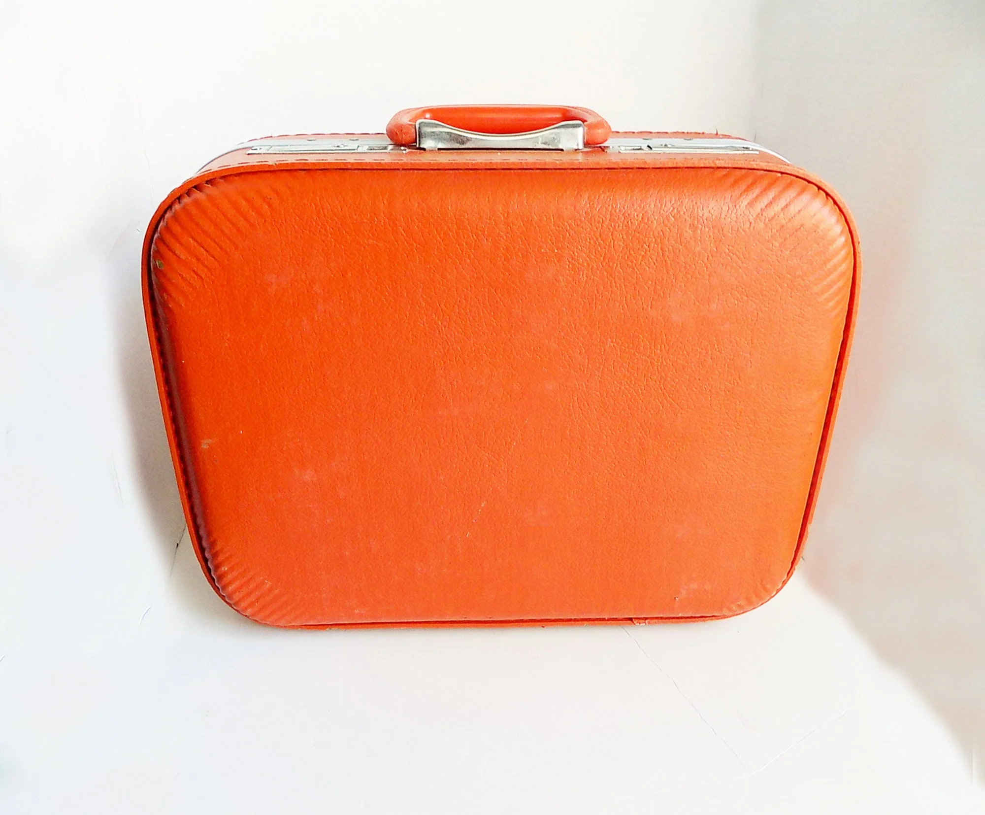 60s Bright Orange Mod Hard Faux Leather Suitcase - Image 2