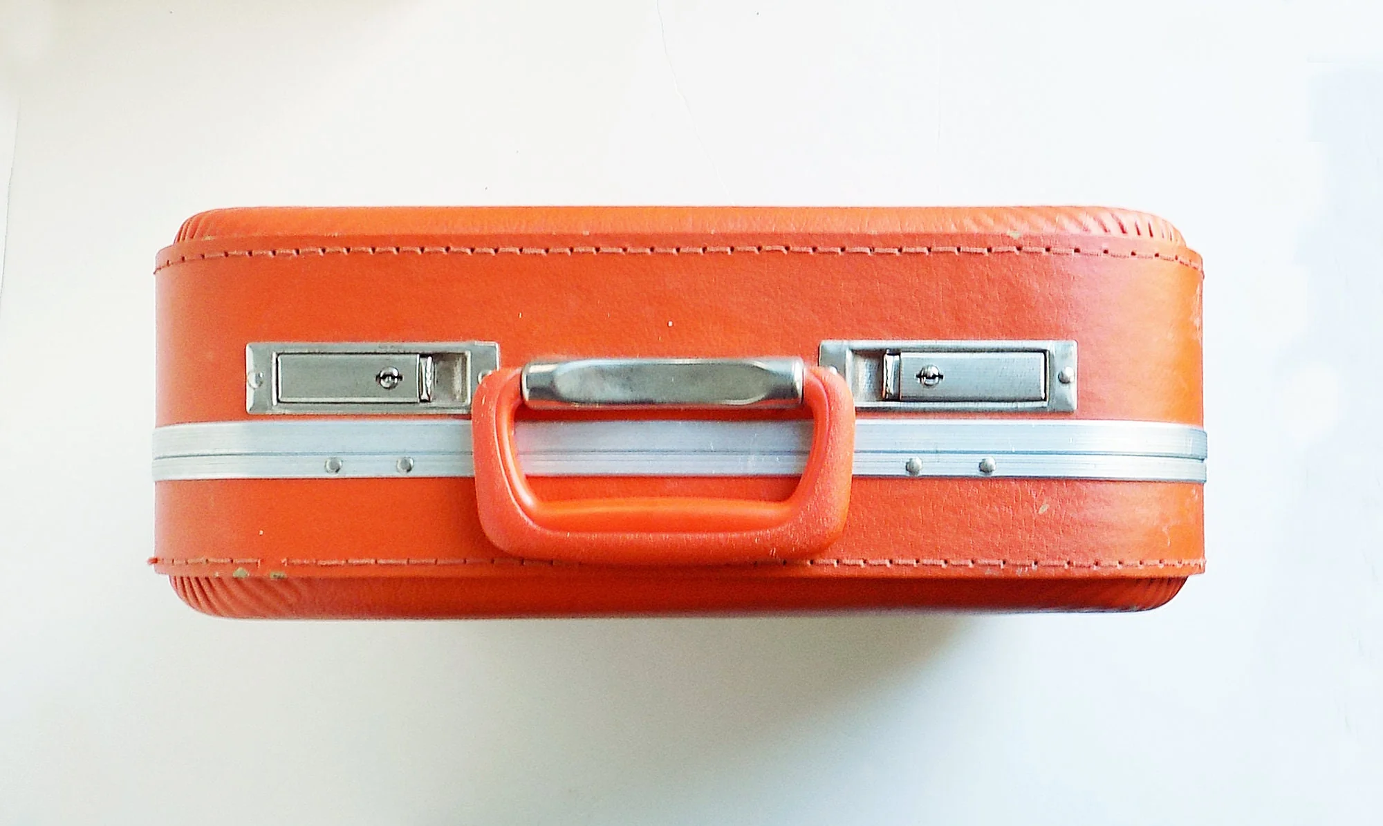 60s Bright Orange Mod Hard Faux Leather Suitcase - Image 3