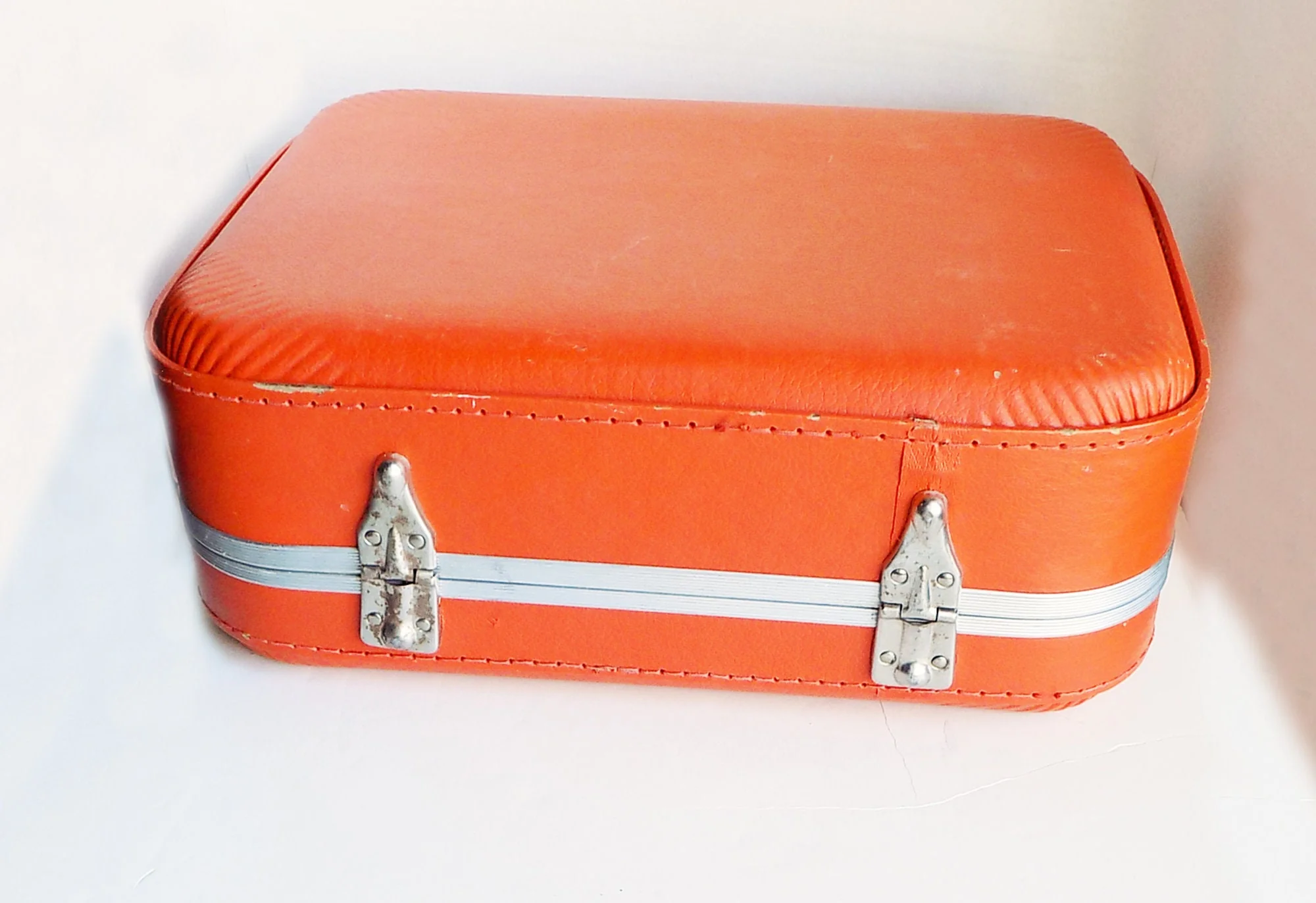 60s Bright Orange Mod Hard Faux Leather Suitcase - Image 6