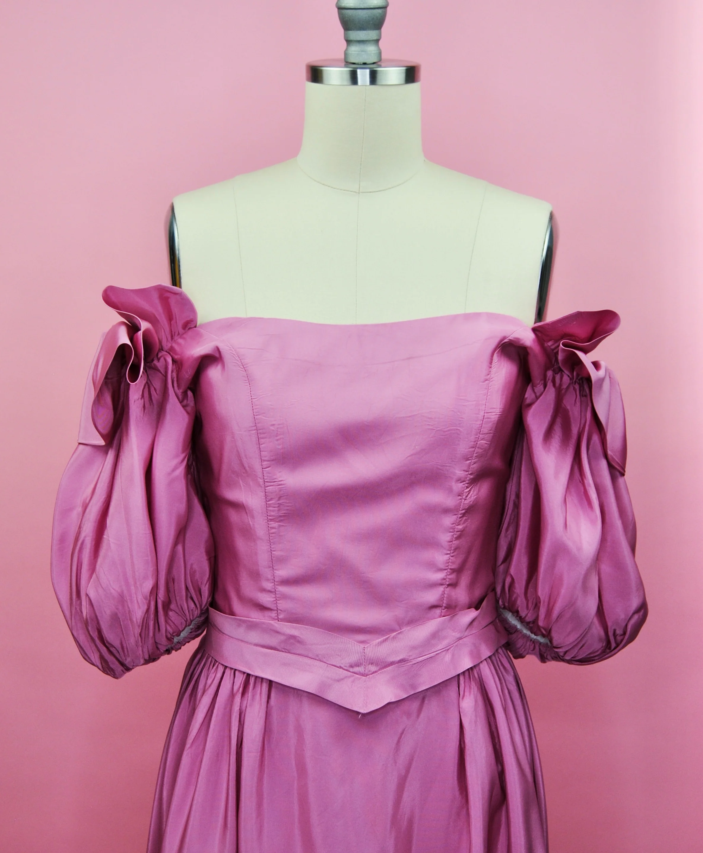 60s Bright Pink Puffed Sleeve Off The Shoulder Gown By Priscilla of Boston - Image 10
