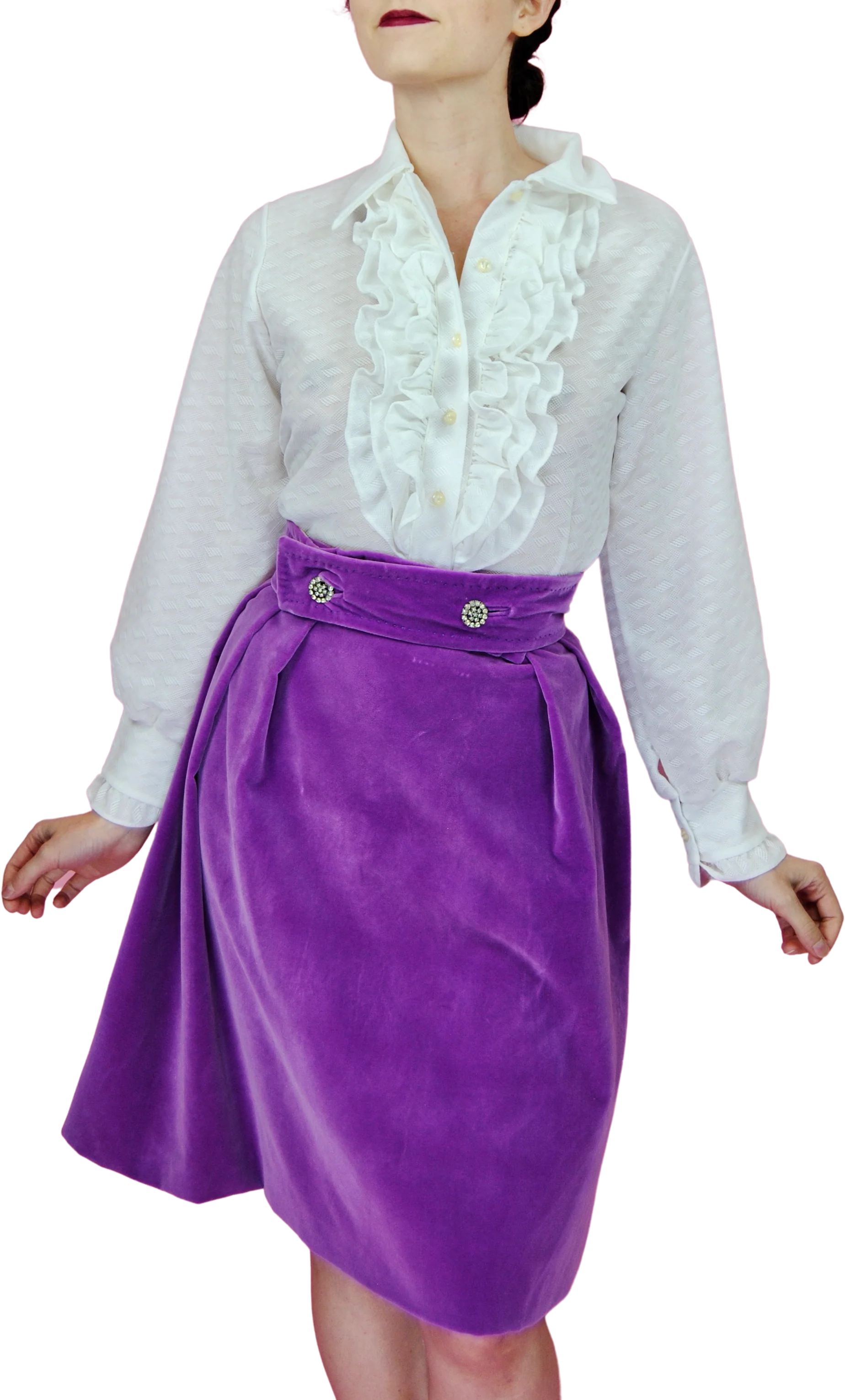 60s Bright Purple Velvet Skirt With Rhinestone Buttons