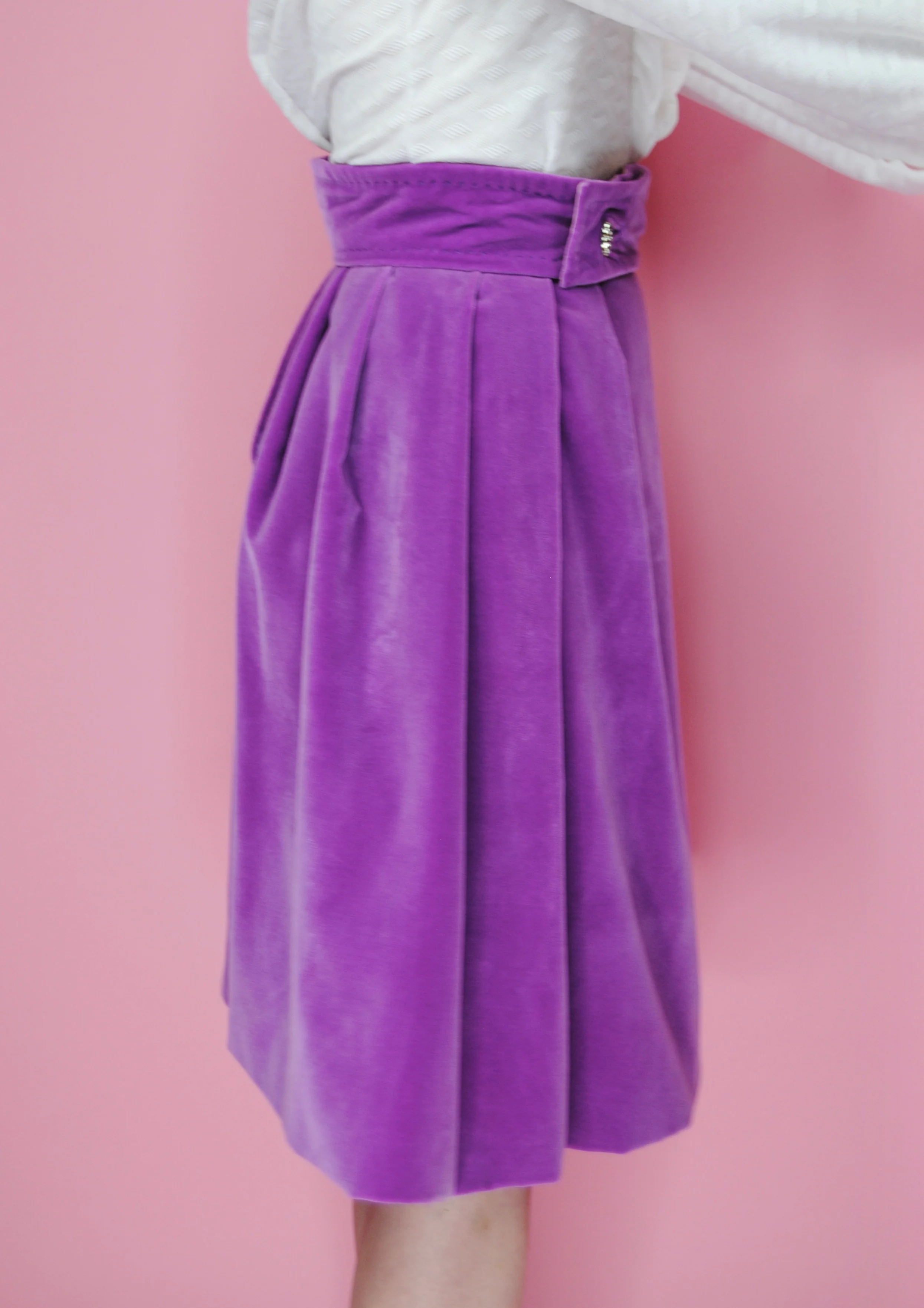 60s Bright Purple Velvet Skirt With Rhinestone Buttons - Image 8