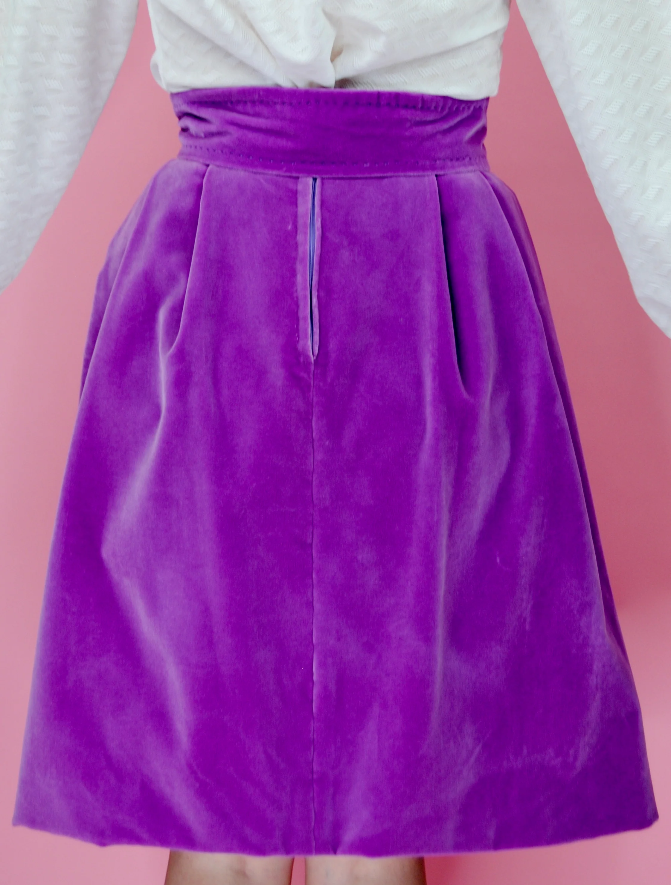 60s Bright Purple Velvet Skirt With Rhinestone Buttons - Image 9