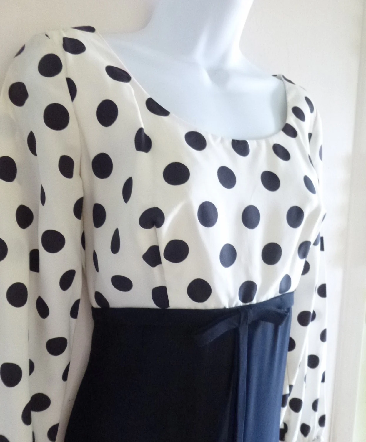 60s British Mod Polka Dot Empire Waist Dress - Image 2