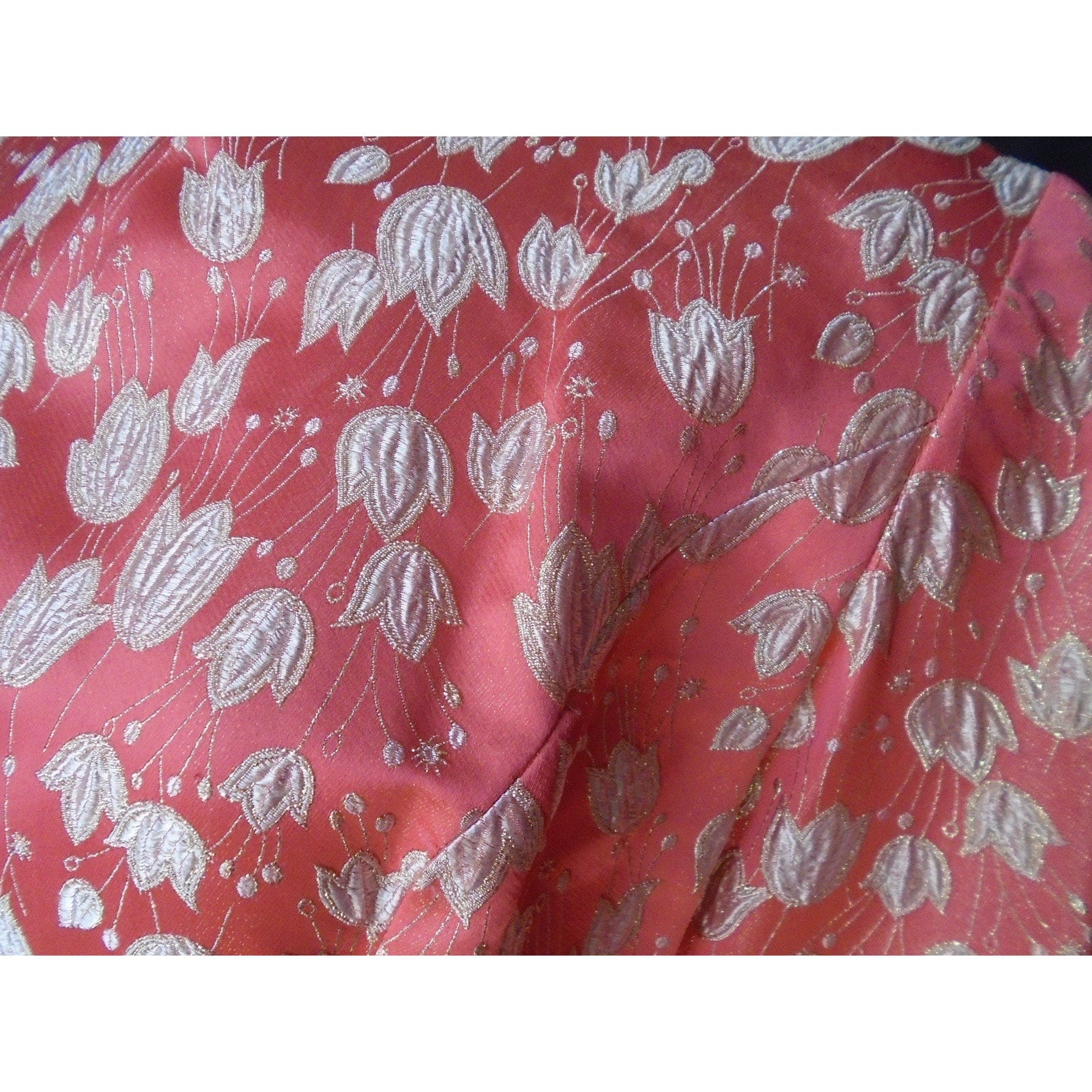 60s Brocade Damask Crop Top- Coral Satin Metallic Gold - Image 4