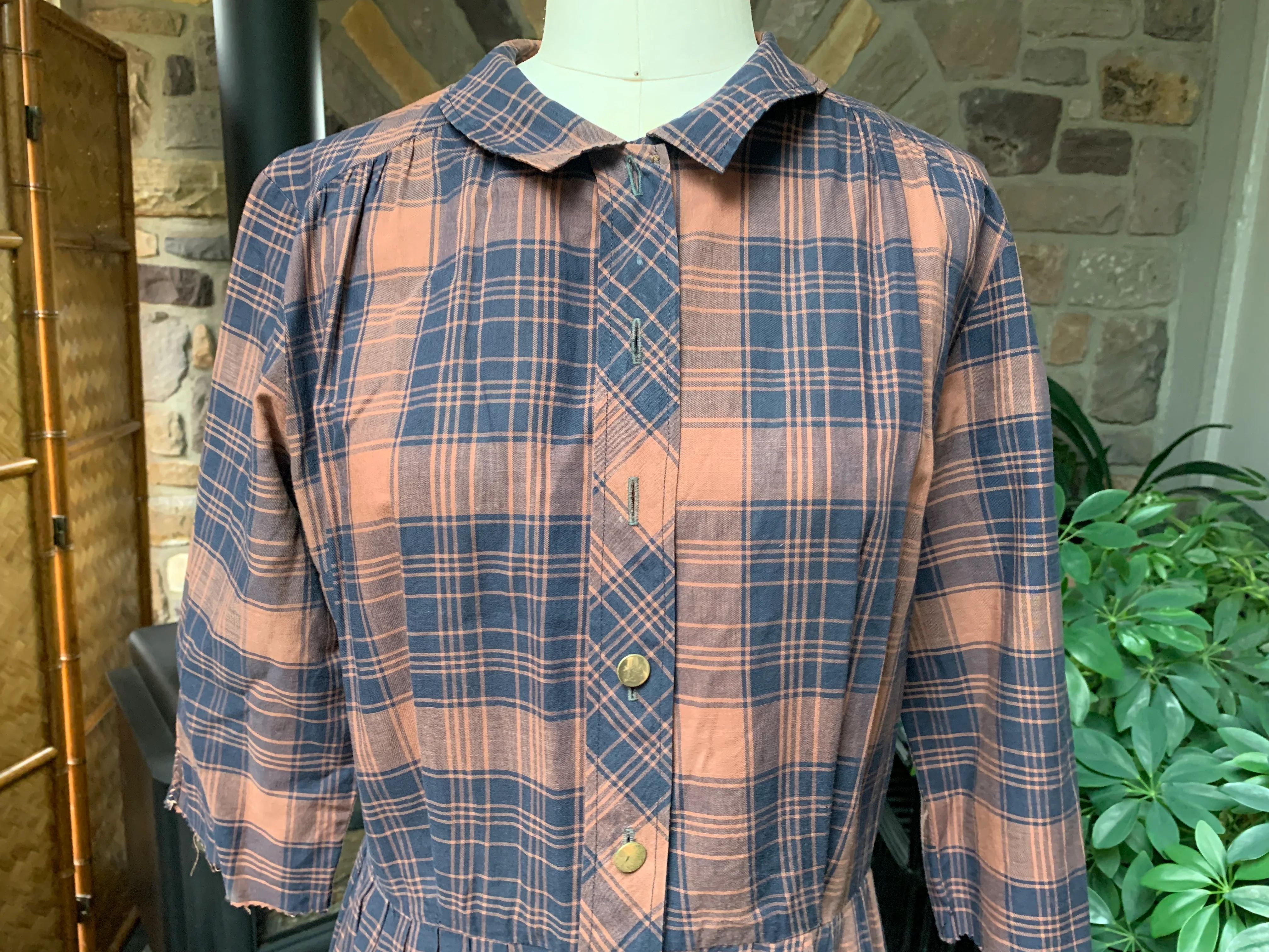 60s Brown Black Plaid Summer Shirt Dress Wounded Bird - Image 3