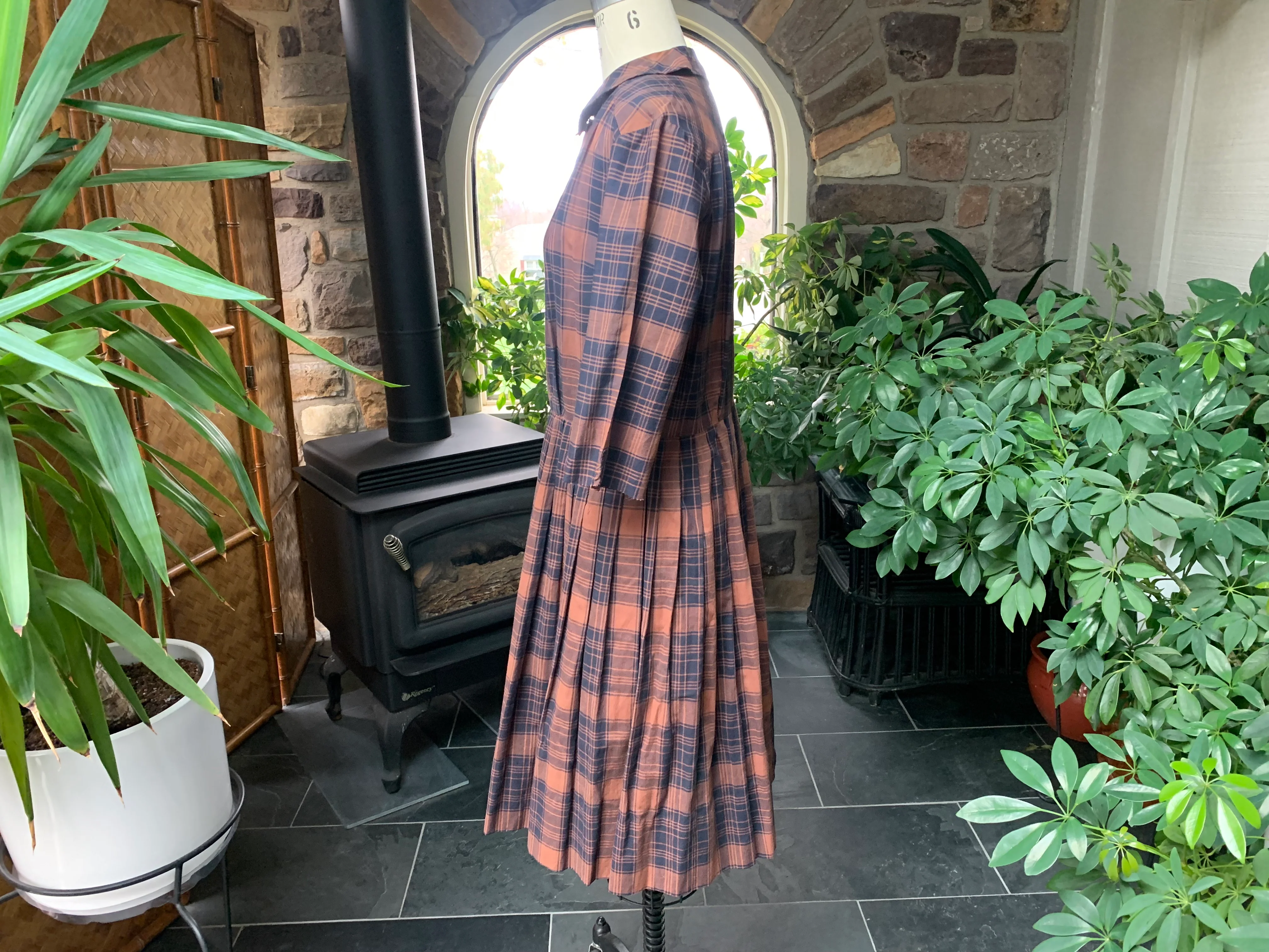 60s Brown Black Plaid Summer Shirt Dress Wounded Bird - Image 5