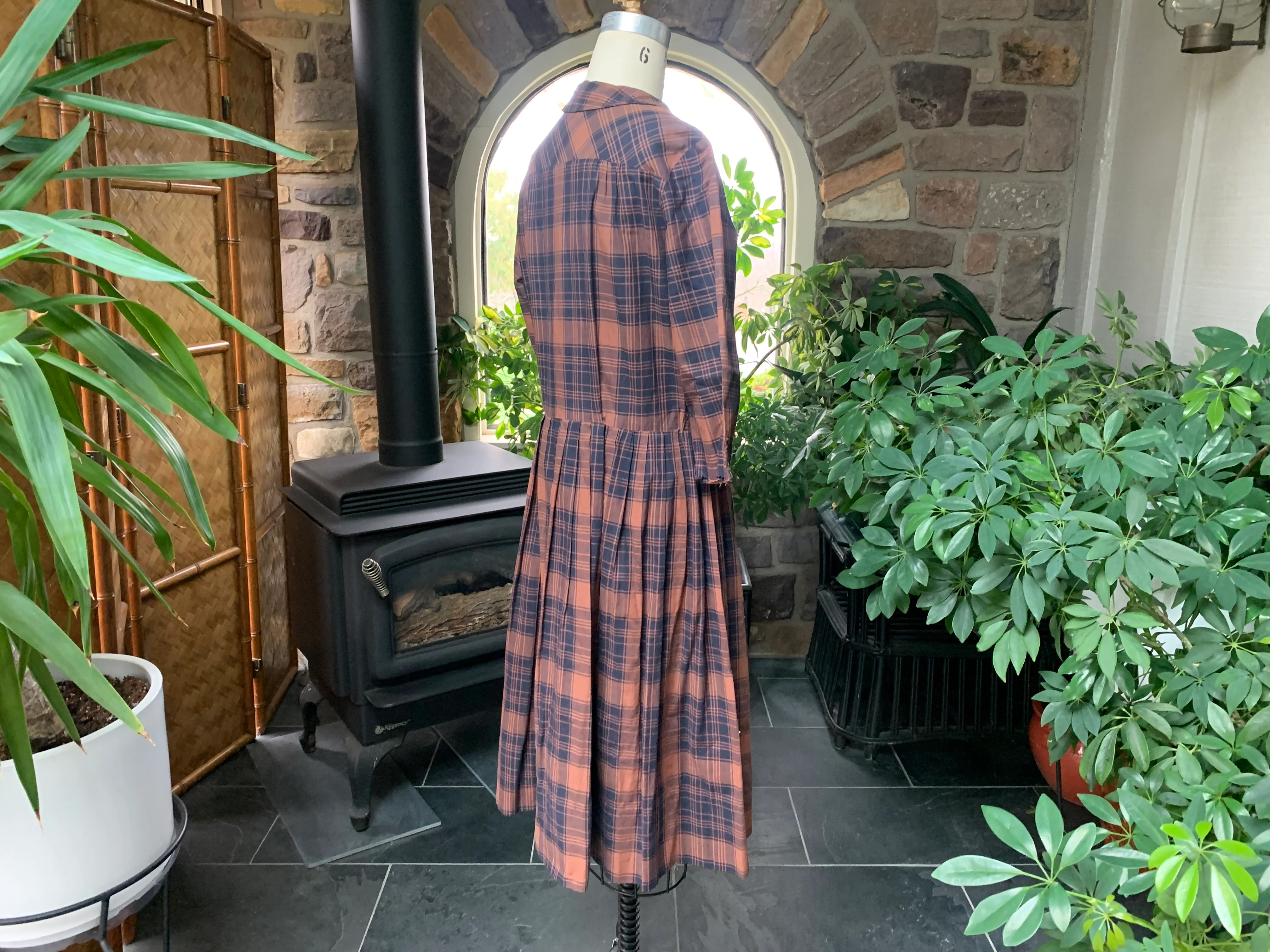 60s Brown Black Plaid Summer Shirt Dress Wounded Bird - Image 7