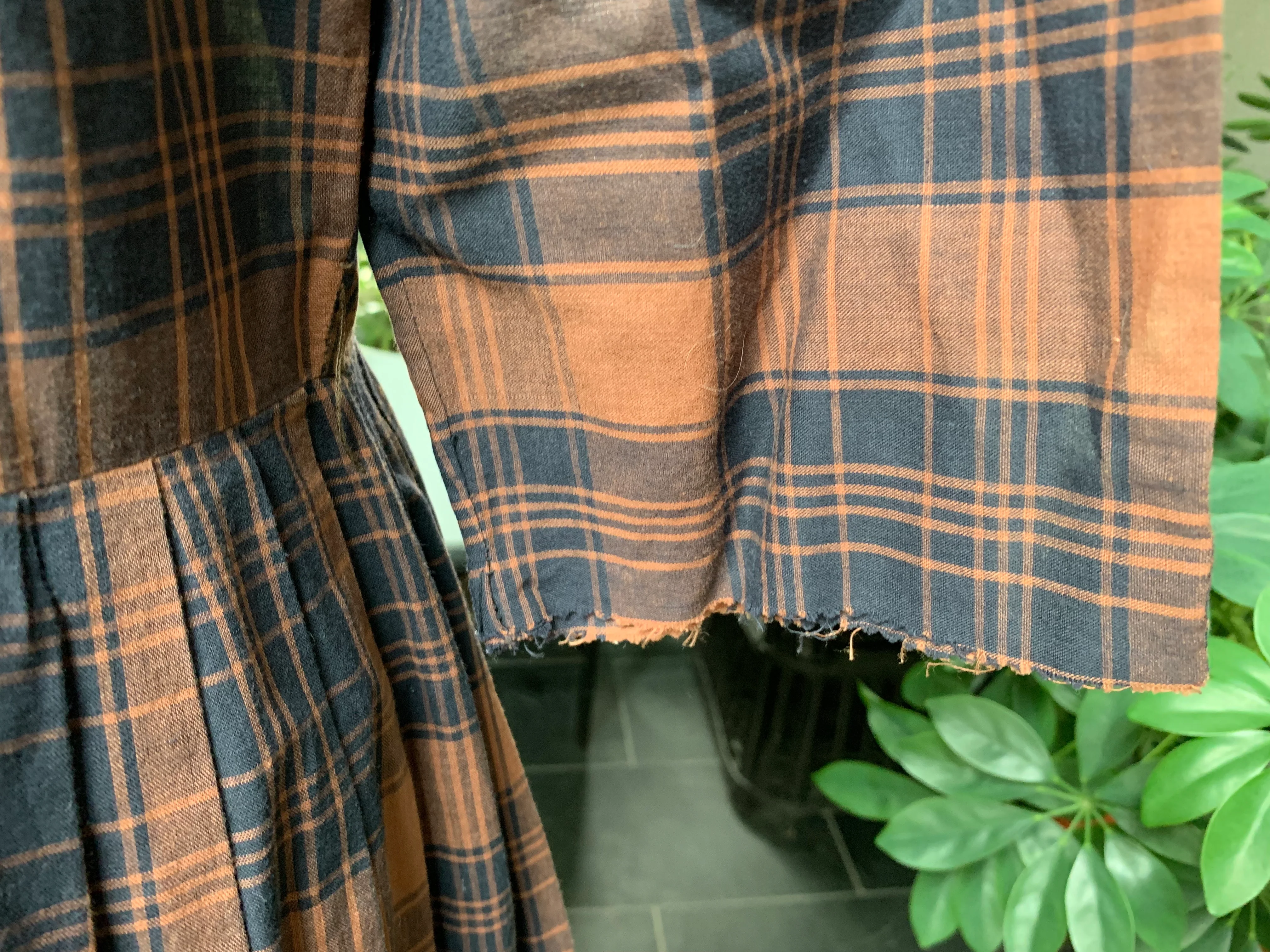 60s Brown Black Plaid Summer Shirt Dress Wounded Bird - Image 9
