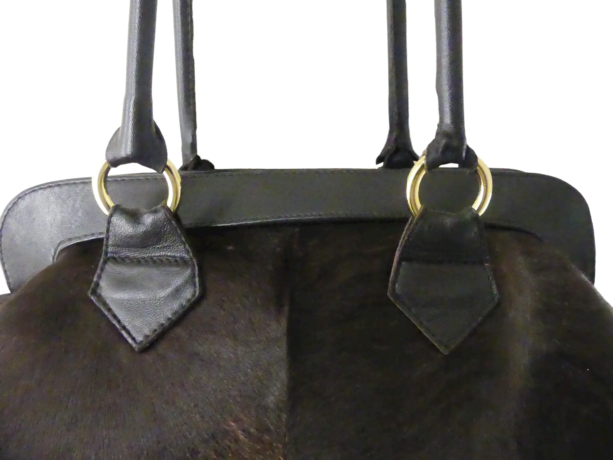 60s Brown Hyde Hair And Leather Top Handle Bag - Image 5