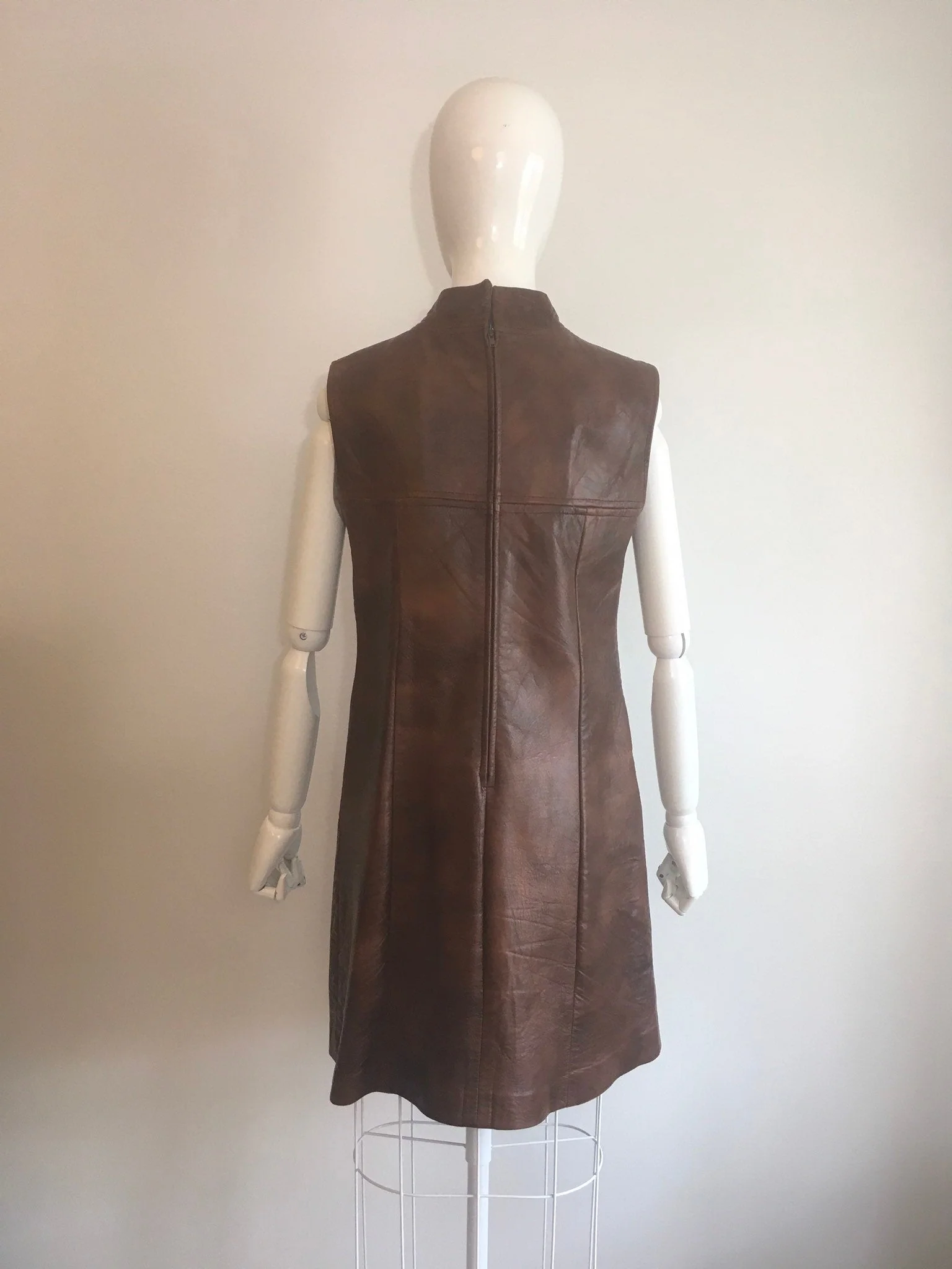 60's Brown Leather Mock Neck Mini Dress by Irvington Place Sportswear by Lili - Image 2