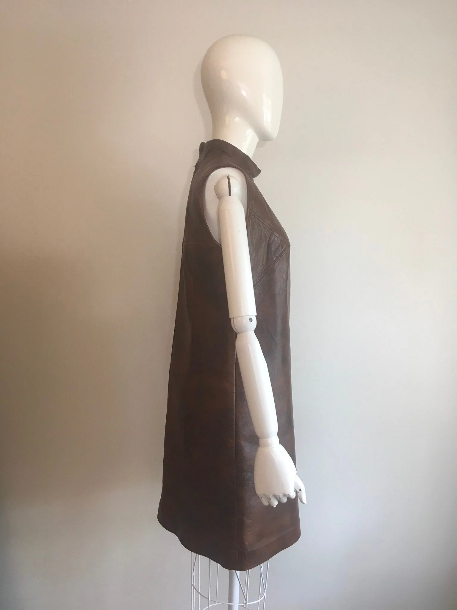 60's Brown Leather Mock Neck Mini Dress by Irvington Place Sportswear by Lili - Image 3