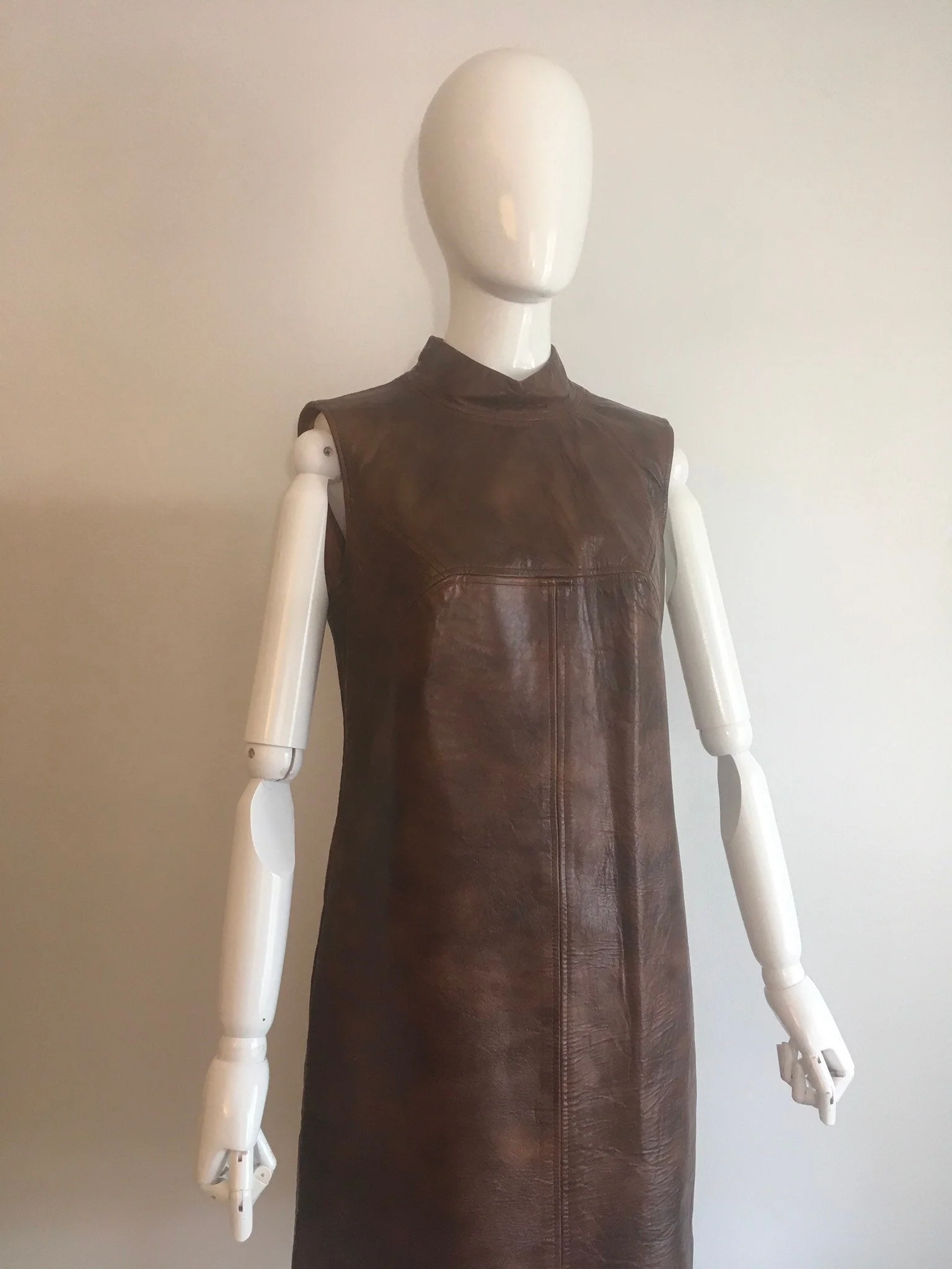 60's Brown Leather Mock Neck Mini Dress by Irvington Place Sportswear by Lili - Image 4