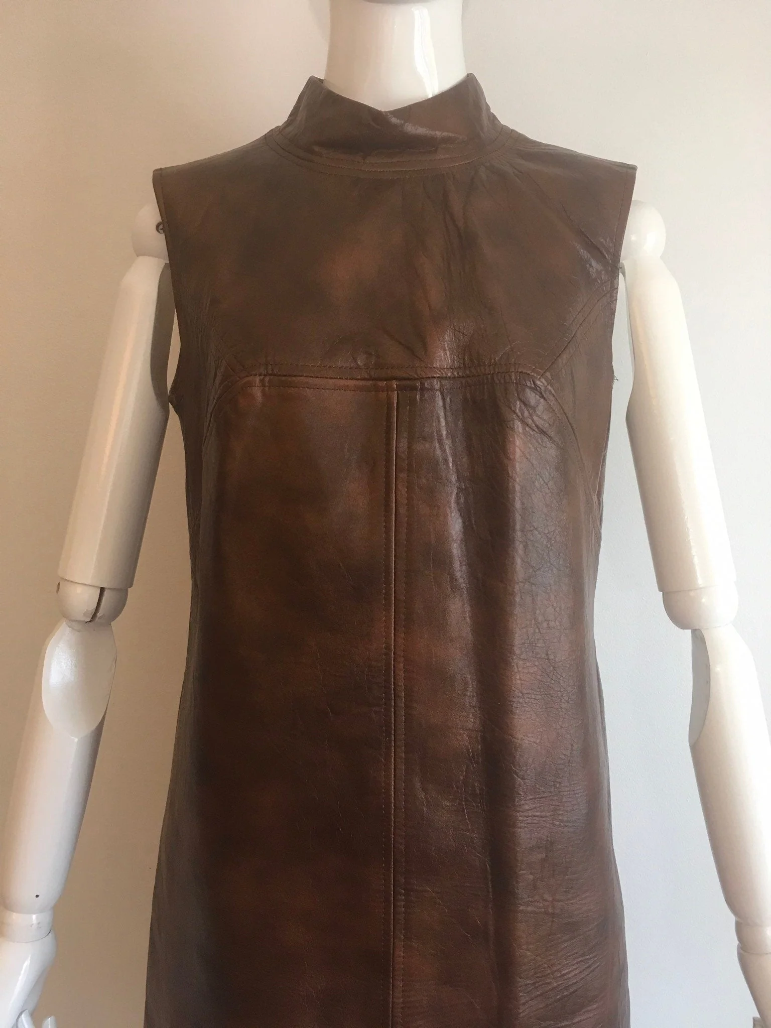 60's Brown Leather Mock Neck Mini Dress by Irvington Place Sportswear by Lili - Image 5