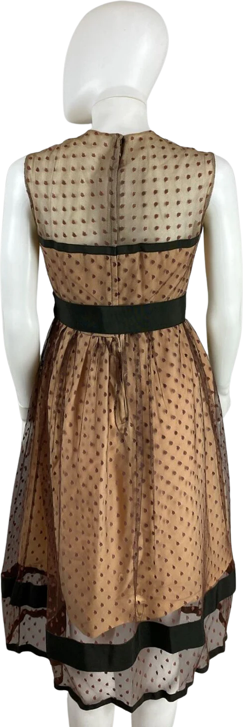 60s Brown Polka Dot Fit Flare Sleeveless Dress Bow By Don Luis De Espana - Image 2