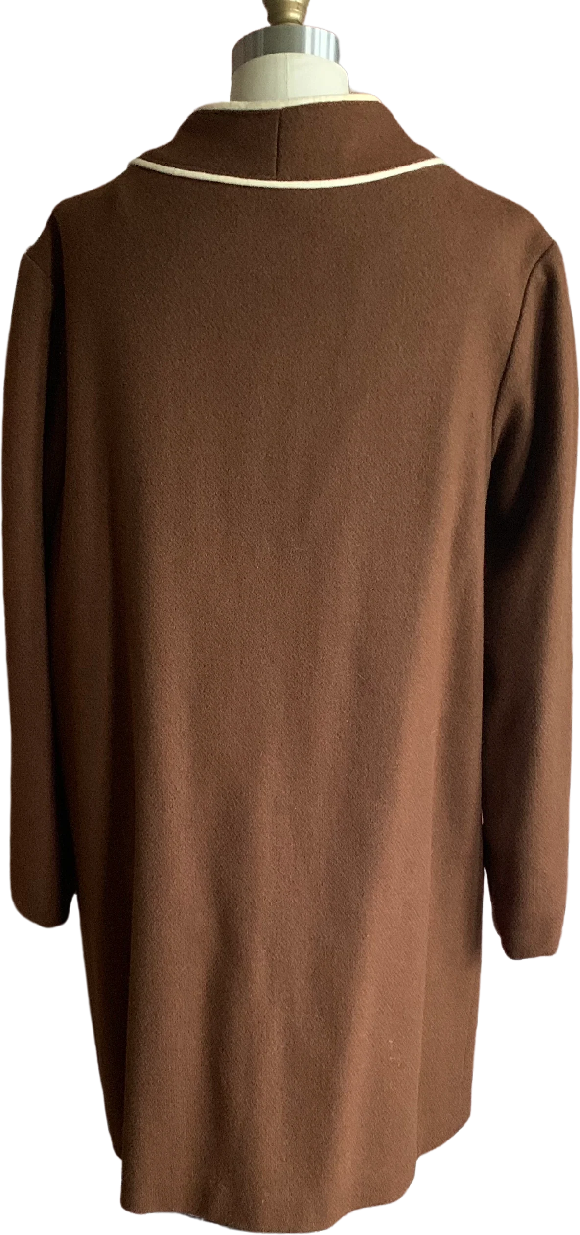 60s Brown Wool Coat Ivory Piping And Buttons By Great Six Sportswear - Image 2