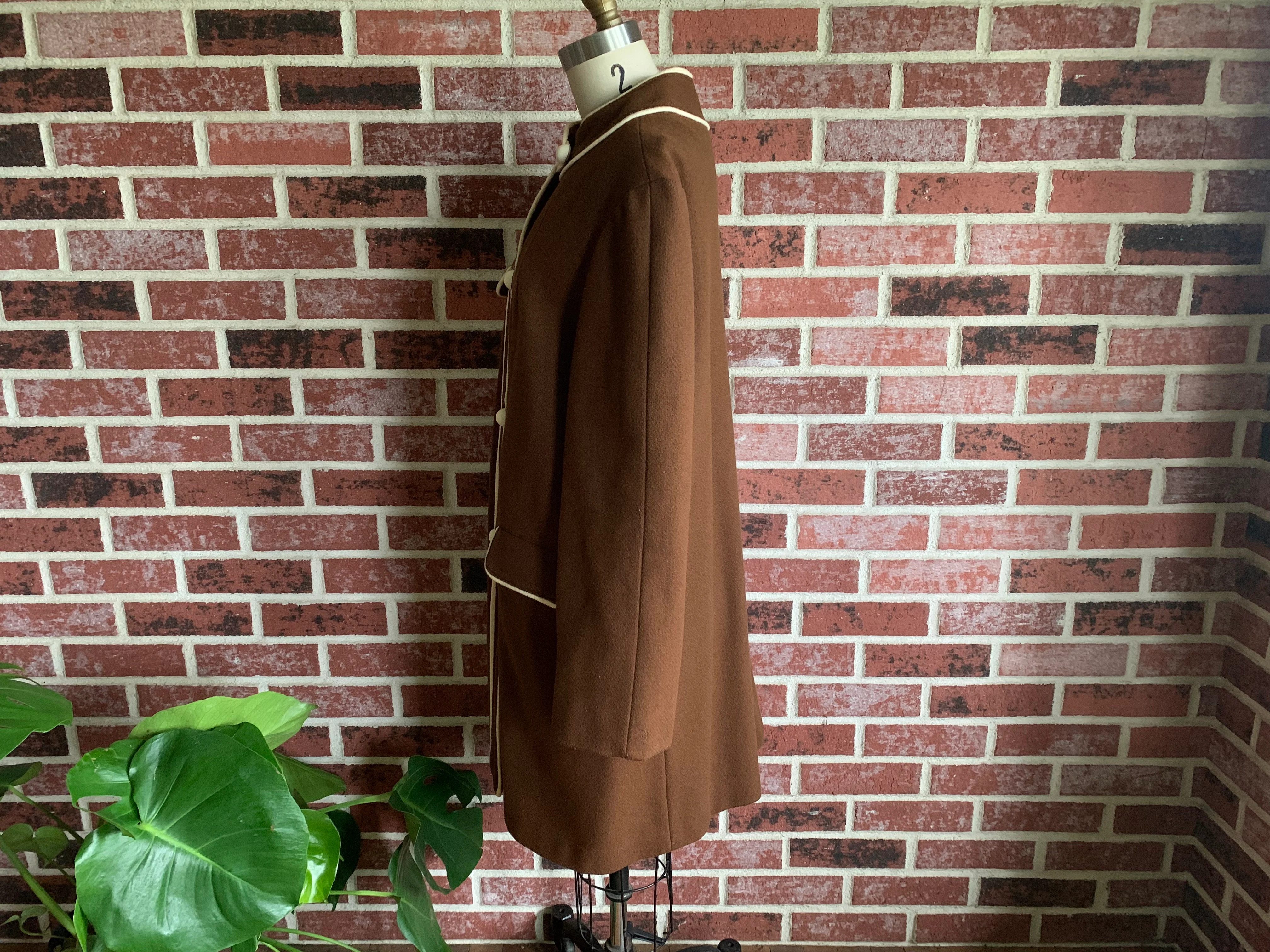 60s Brown Wool Coat Ivory Piping And Buttons By Great Six Sportswear - Image 5